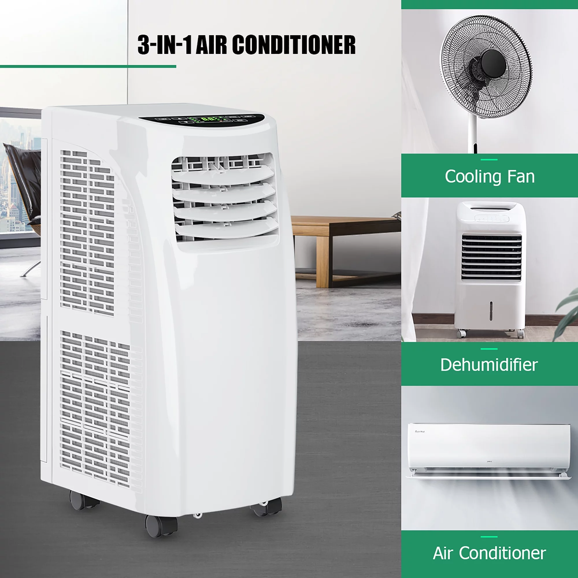 Costway 5500 BTU (8000 BTU ASHRAE) Portable Air Conditioner & Dehumidifier Function Remote w/ Window Kit
