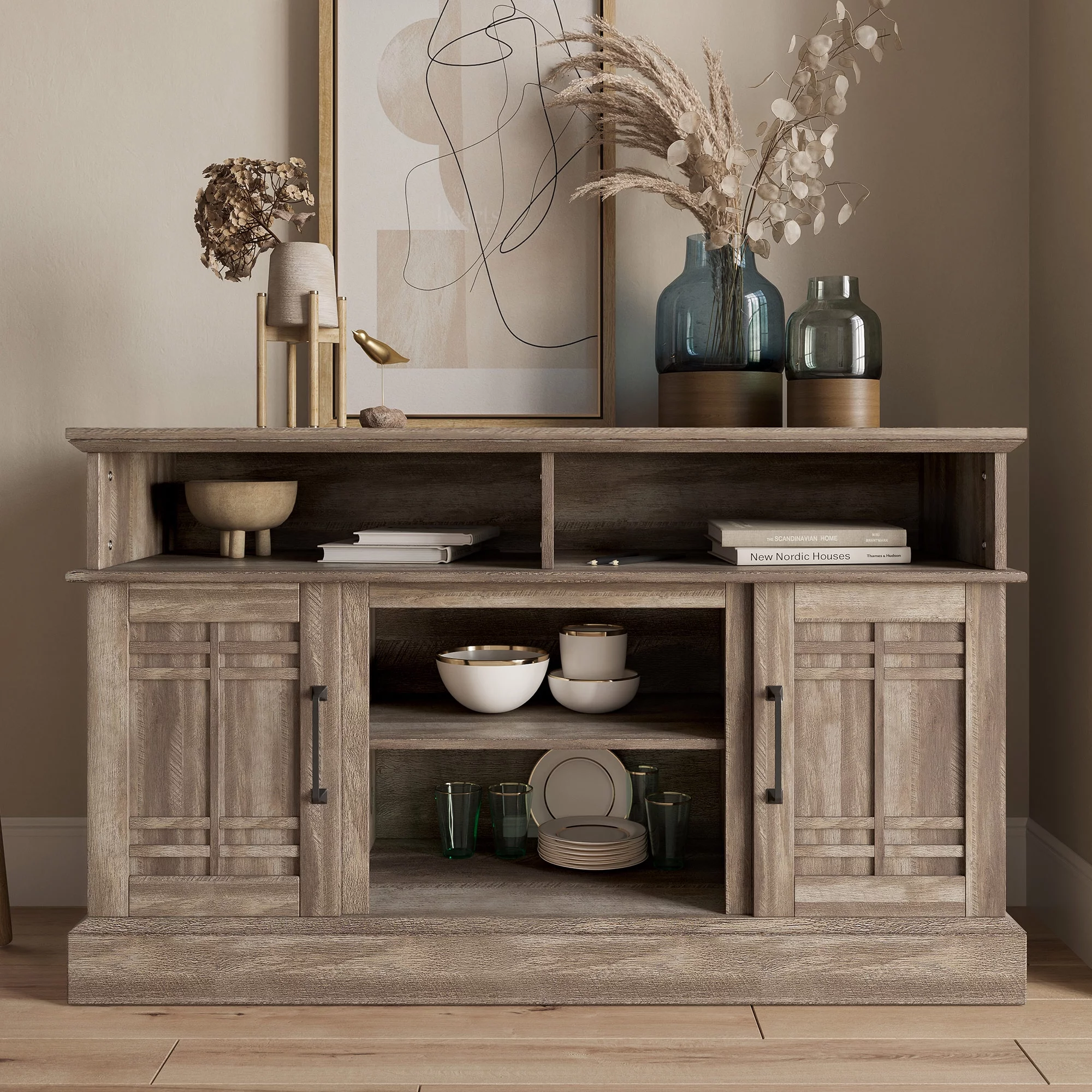 BELLEZE TV Stand Media Entertainment Center - Norrell (Ashland Pine)