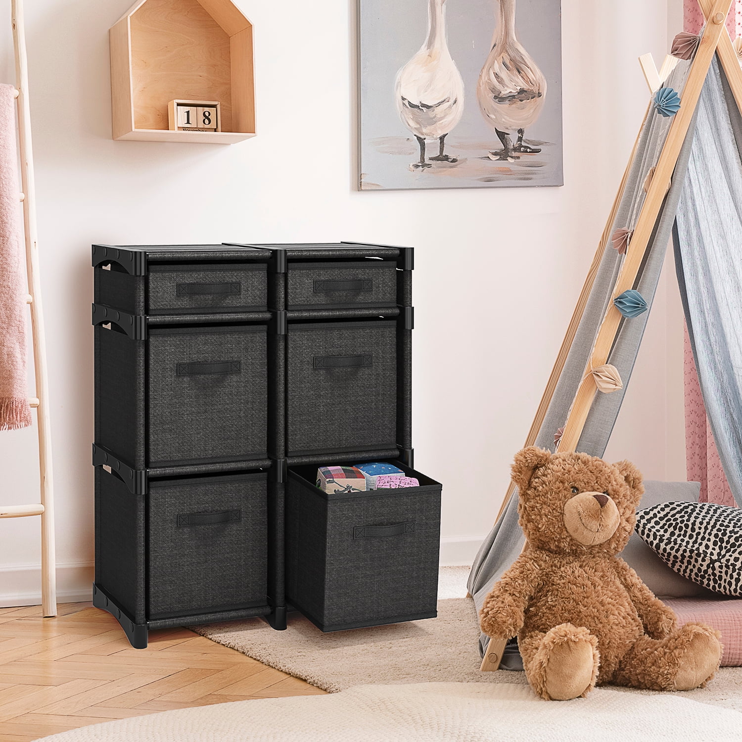 Clara Clark 6 PC Cube Storage Organizer for Bedroom - Box Storage Cuber Orgainzer - Storage Shelves Units for Living Room, Office, & Playroom - Black