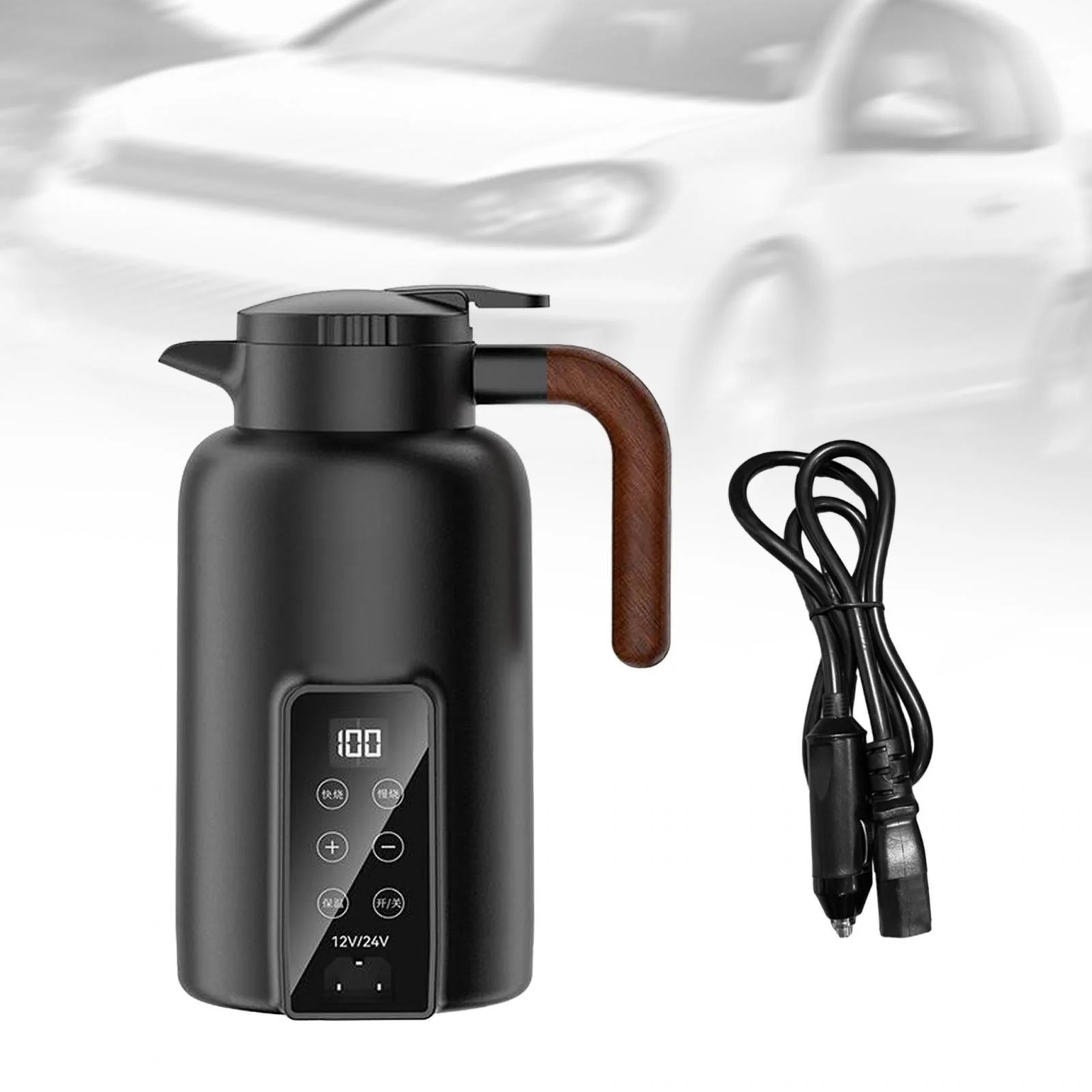 flameer Car Heating Cup Automatic Heating Kettle Electric Hot Water Cup for Milk Heating Black