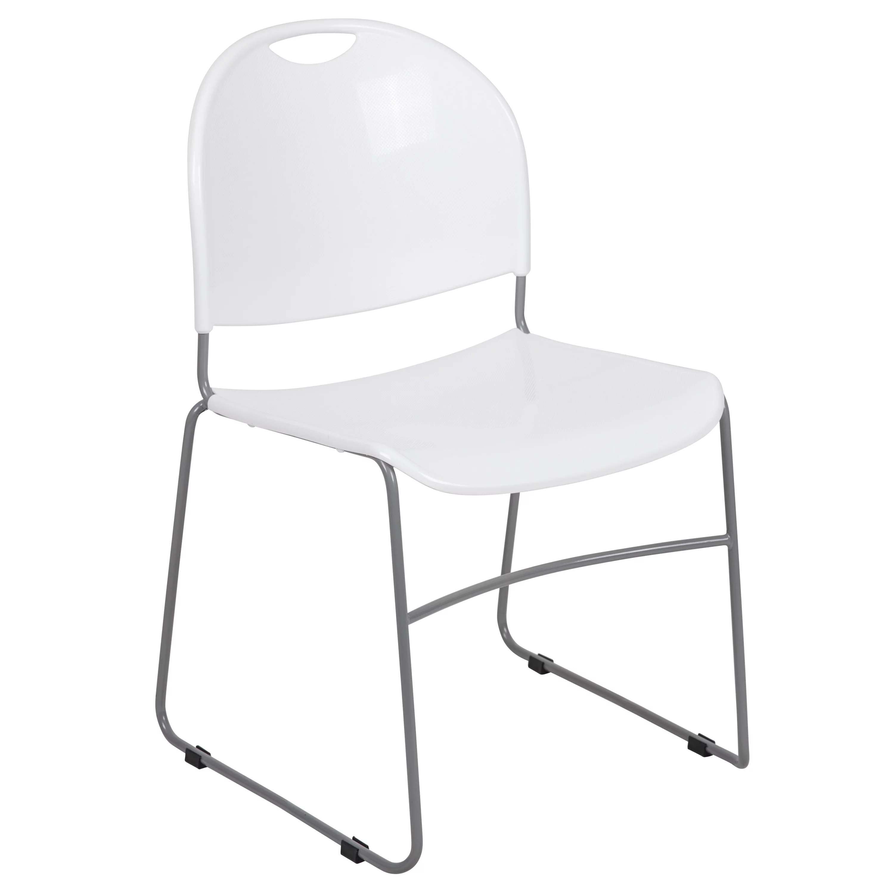 Flash Furniture HERCULES Series 880 lb. Capacity White Ultra-Compact Stack Chair with Silver Powder Coated Frame