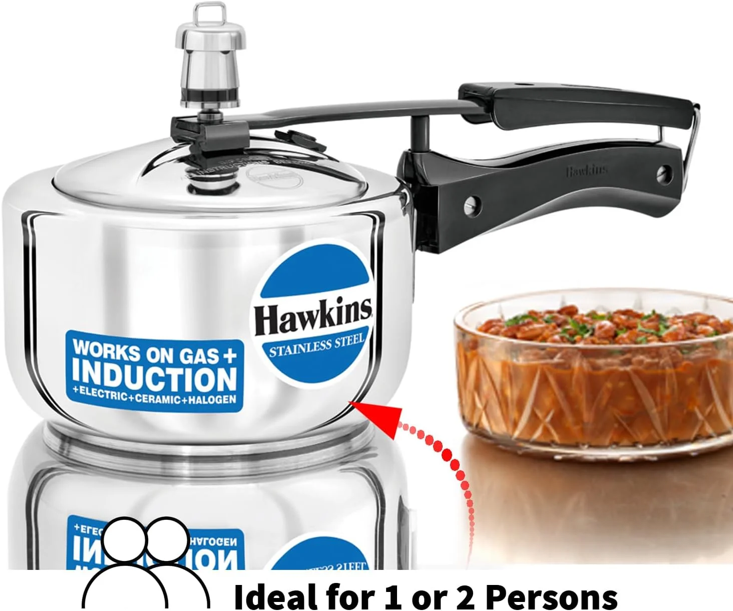 Hawkins Stainless Steel Pressure Cooker, 1.5 Liter, Silver