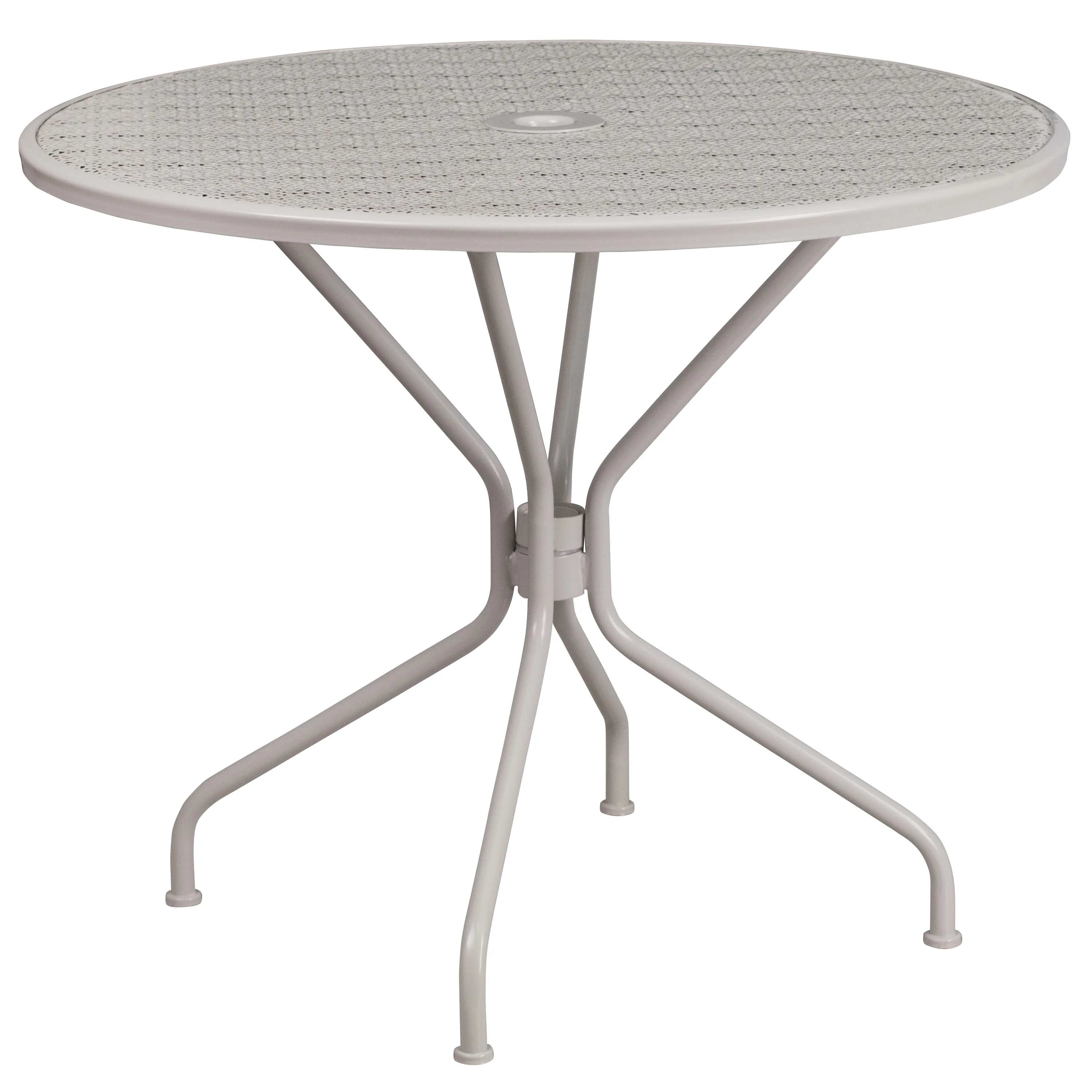 Flash Furniture Commercial Grade 35.25' Round Light Gray Indoor-Outdoor Steel Patio Table with Umbrella Hole