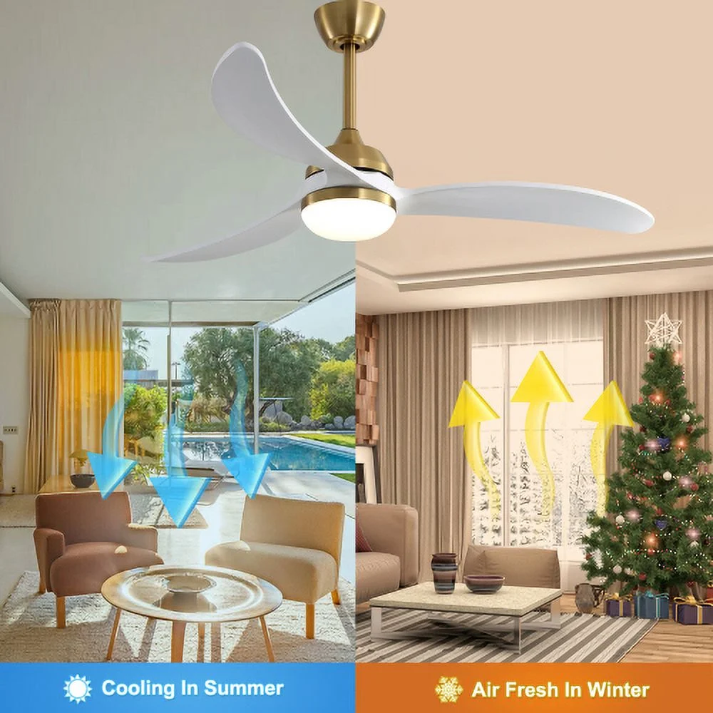 52 Inch Ceiling Fan With Dimmable Led Light 3 Solid Wood Blades Remote Control Reversible DC Motor For Indoor Living Room
