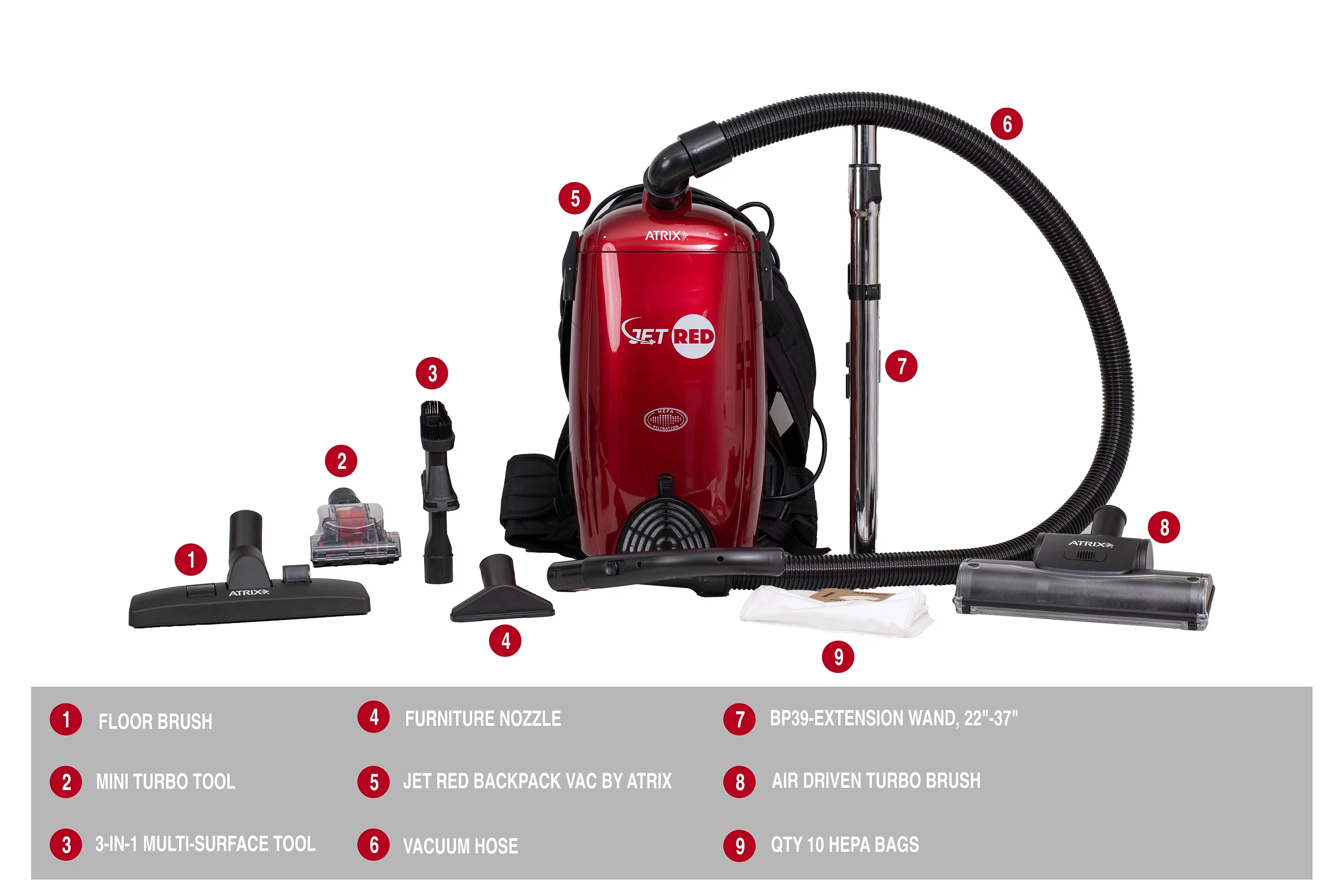 Atrix Jet Red HEPA Backpack Vacuum