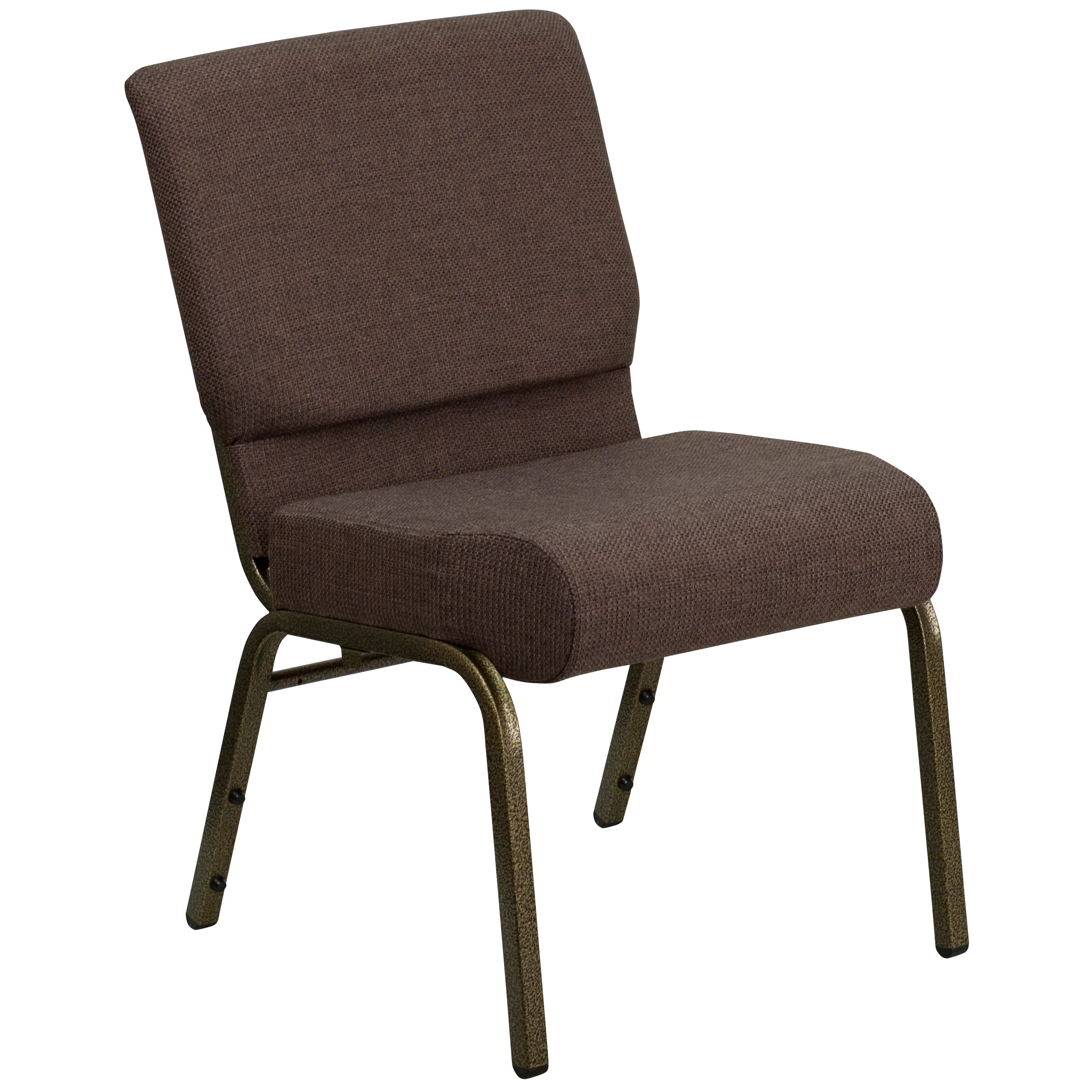Emma + Oliver 21'W Stacking Church Chair in Brown Fabric - Gold Vein Frame