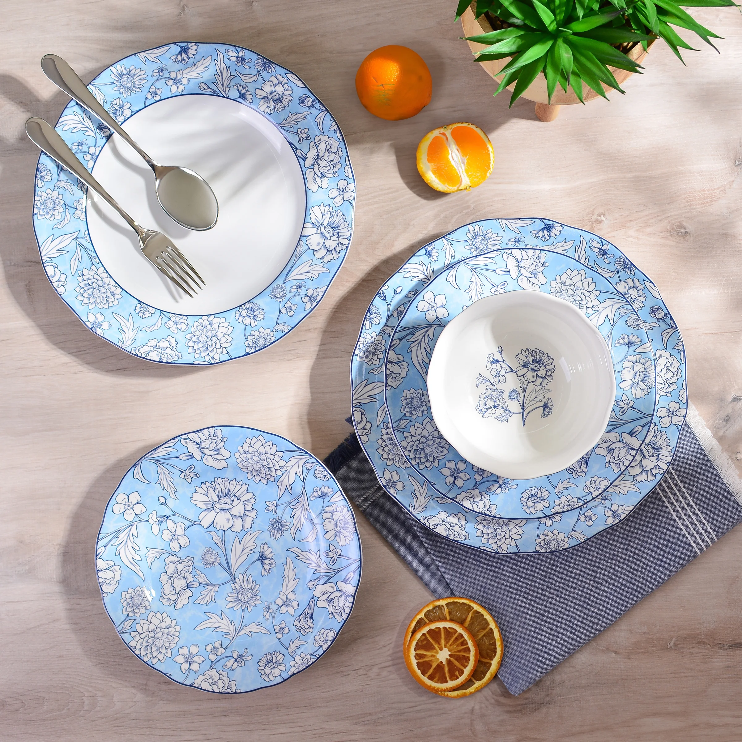 222 Fifth Cleremont Dinnerware Set, 12-piece, Light Blue