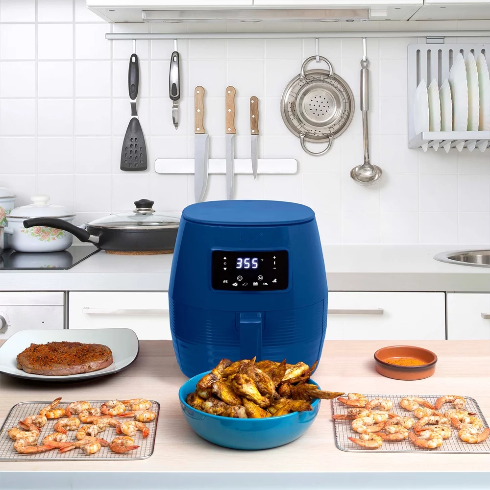 Deco Chef DCDAIR05BLU Digital 5.8QT Electric Air Fryer Healthier & Faster Cooking Blue Bundle with 1 Year Extended Protection Plan