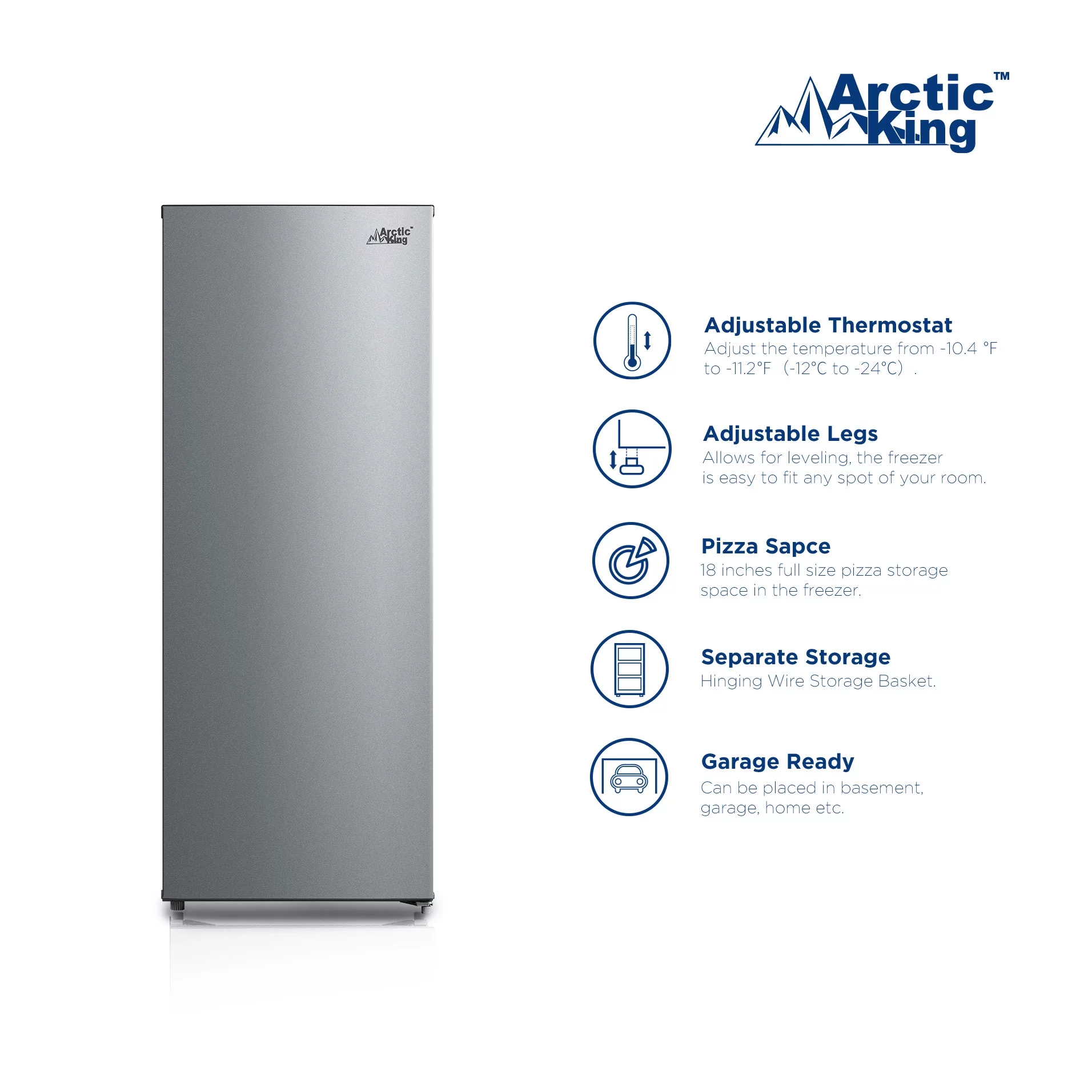 Arctic King 7.0 Cu ft Upright Freezer, Stainless Steel, ARU07M2AST