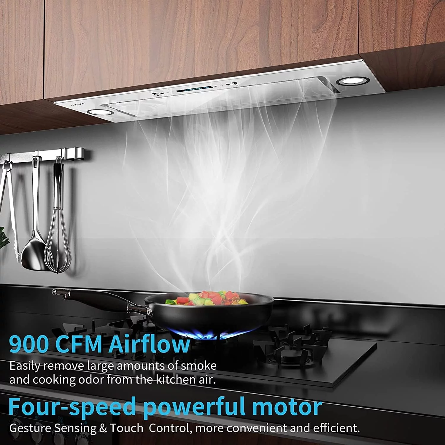IKTCH 30 inch Insert Range Hood, 900 CFM Stainless Steel Kitchen Vent Hood, Ducted/Ductless Convertible Built-in Range Hood with 4 Speed Gesture Sensing, Touch Control and LED Lights