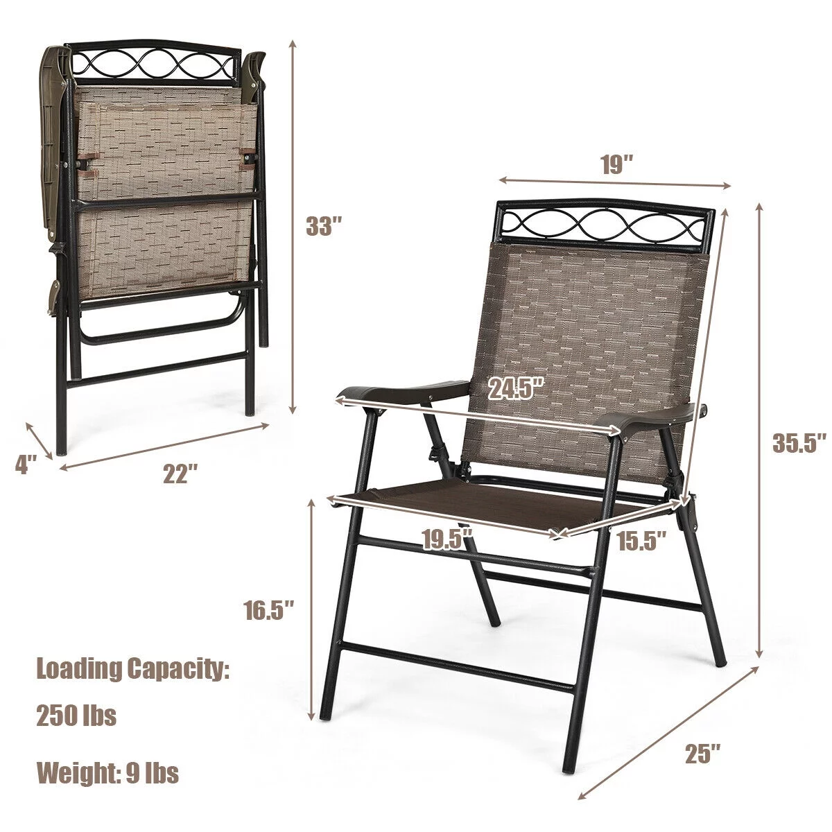 Gymax 4PCS Folding Chairs Patio Garden Outdoor w/ Steel Frame Armrest Footrest