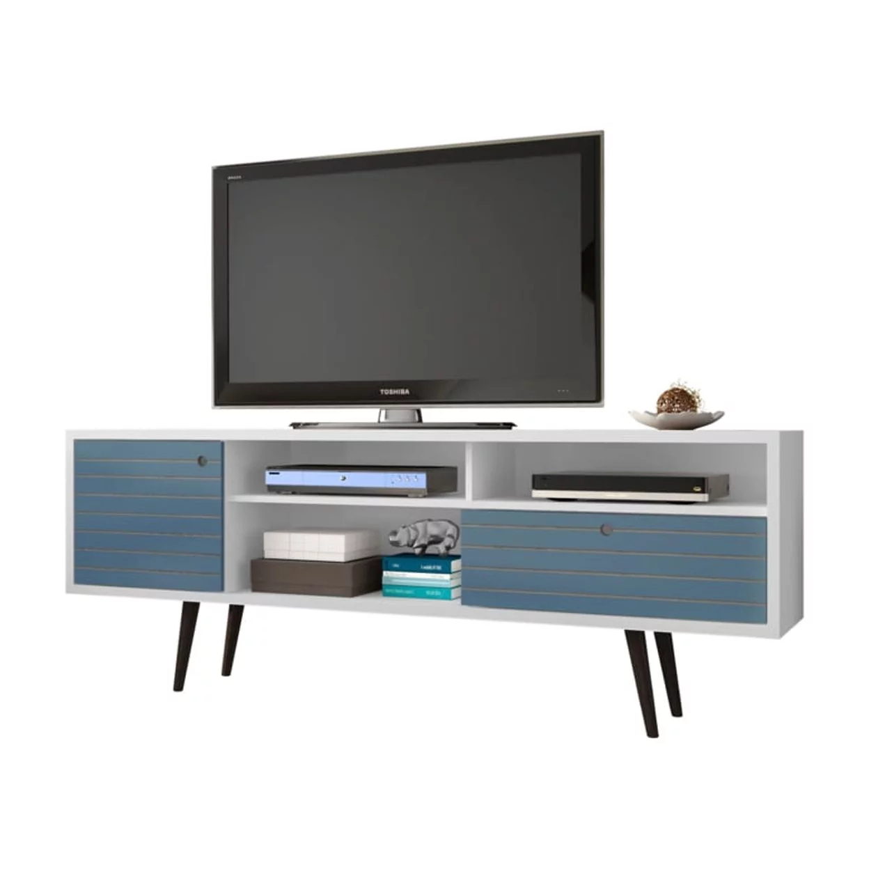 70.86' Mid Century - Modern TV Stand with 4 Shelving Spaces and 1 Drawer