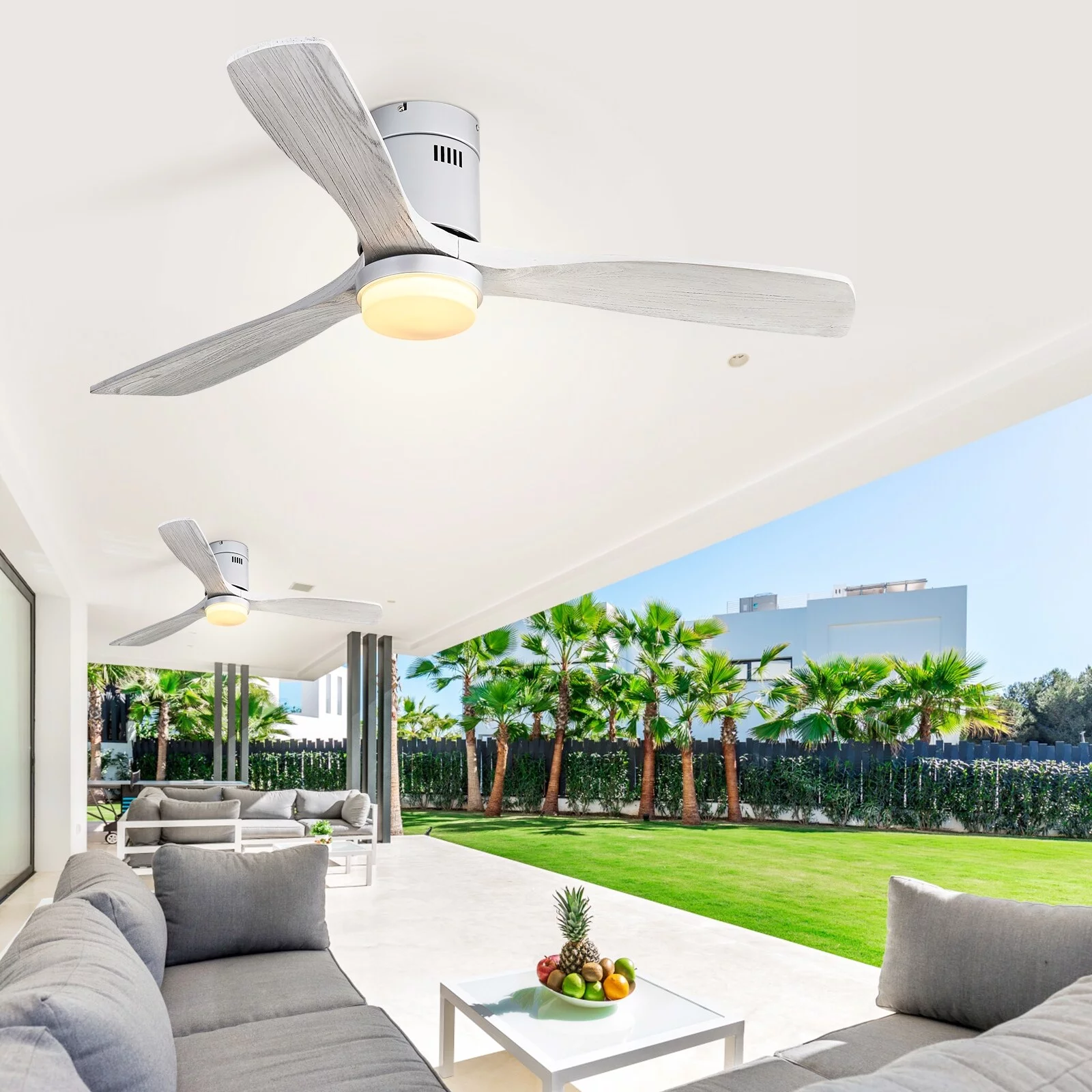 52' Low Profile Ceiling Fan with Light and Remote,Wood Blades,Integrated LED,3 Light options Silver with Grey Blades No Smart