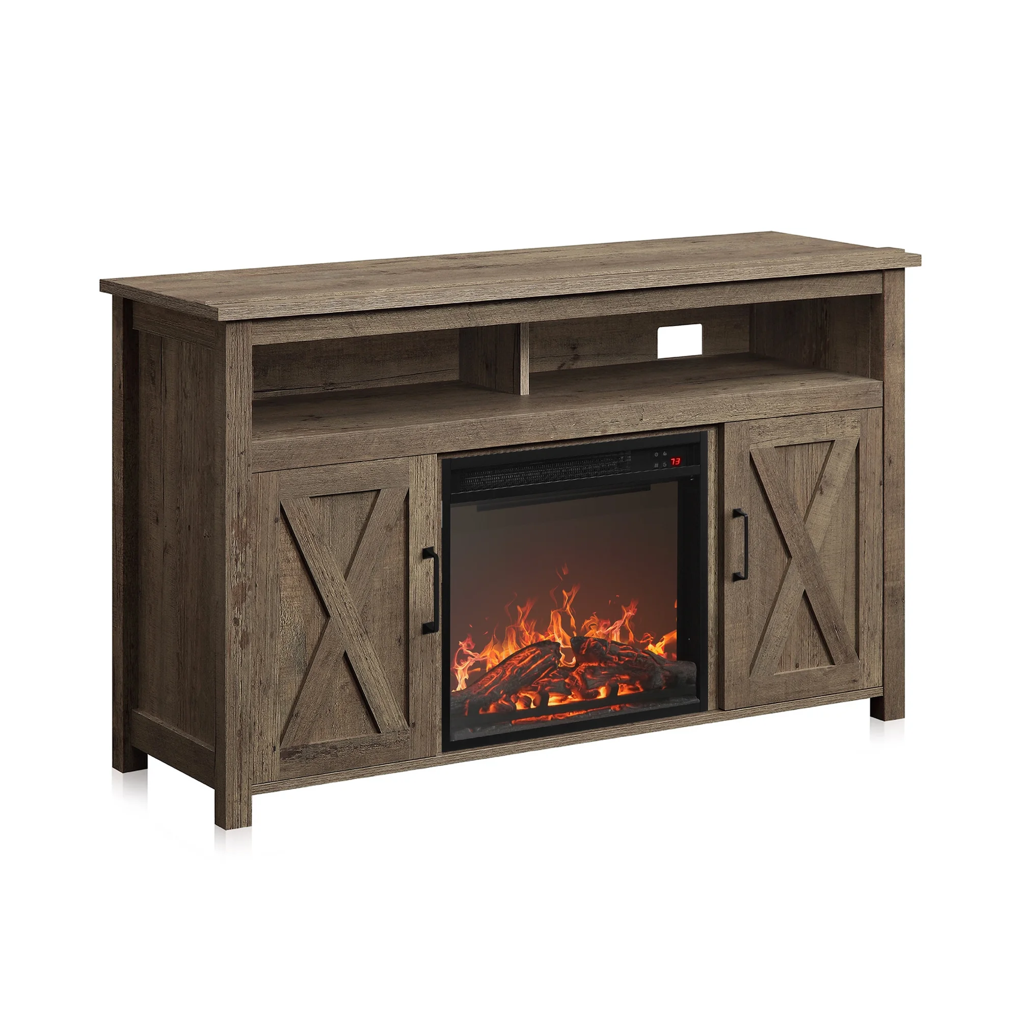 BELLEZE 48' Barn Door TV Stand Media Entertainment Center For TVs up to 50' with 18' Fireplace - Corin (Wood)