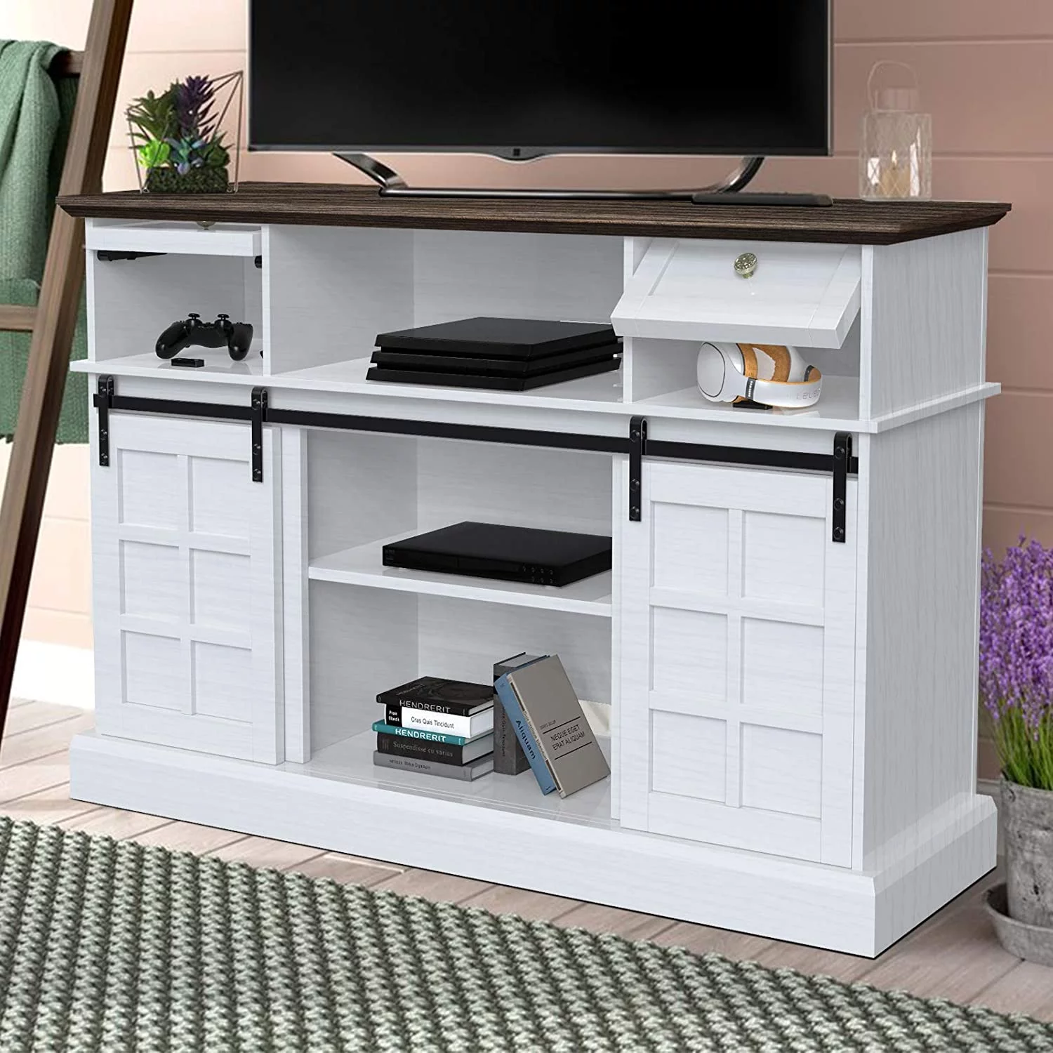 Jiekair Modern Farmhouse Barn Door TV Stand for TVs up to 65
