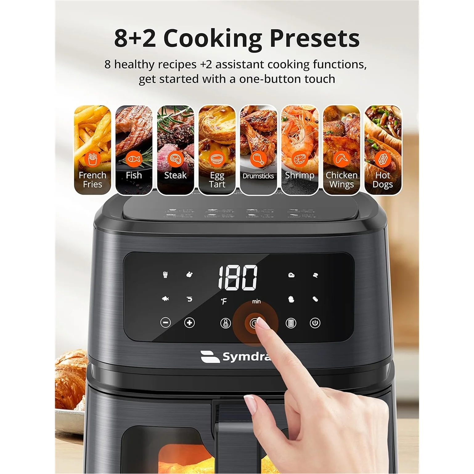 8-in-1 Air Fryer with 5.3 Quart Capacity, Visible Cooking Window and LCD Touch Screen