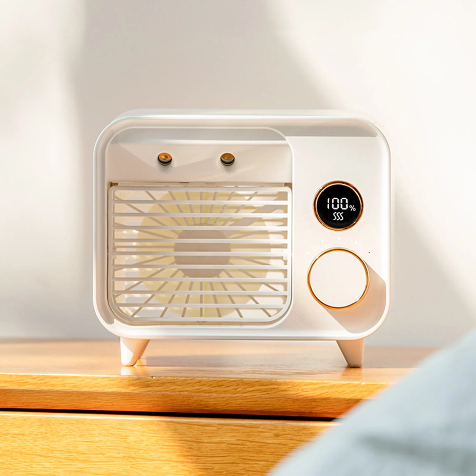 Frogued Air Cooler Humidification Design Five-speed Wind Metal Desktop Water Cooling Fan for Office (White)