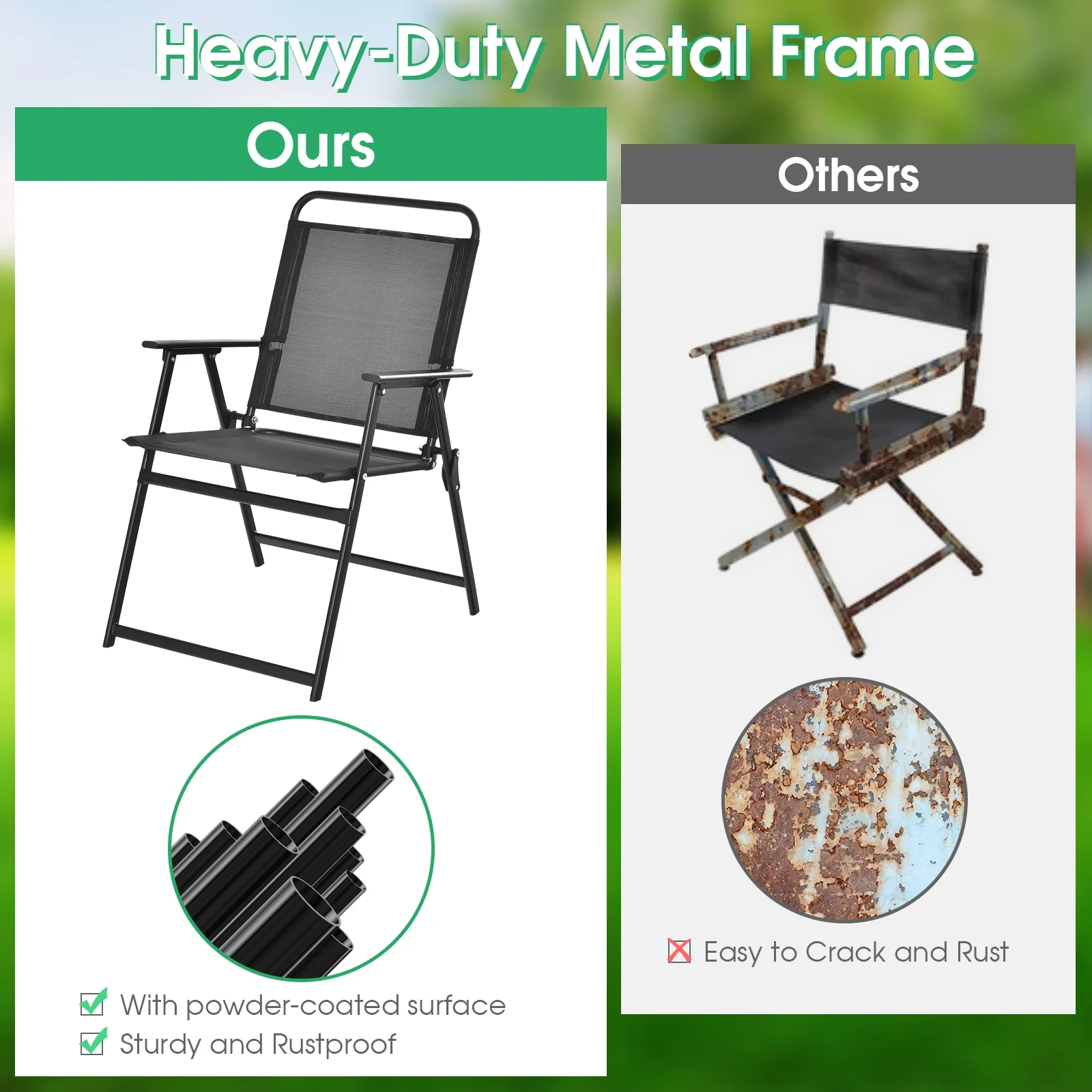 Gymax Set of 4 Heavy-Duty Metal Folding Chairs Frame Armrests Portable Patio Black