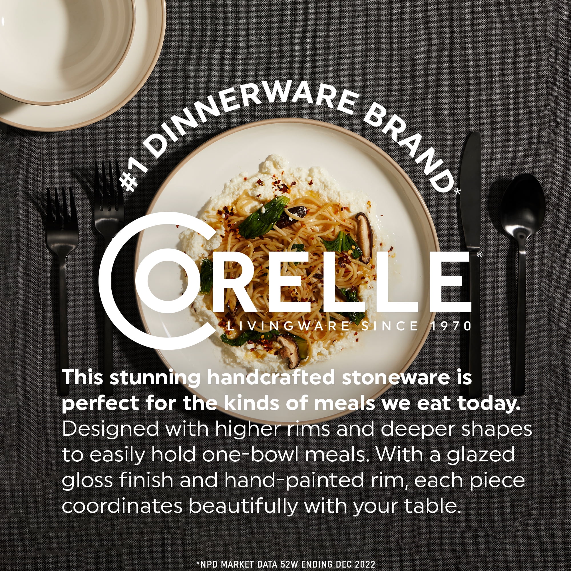 Corelle Stoneware 12-piece Dinnerware Set, Service for 4, Sea Salt