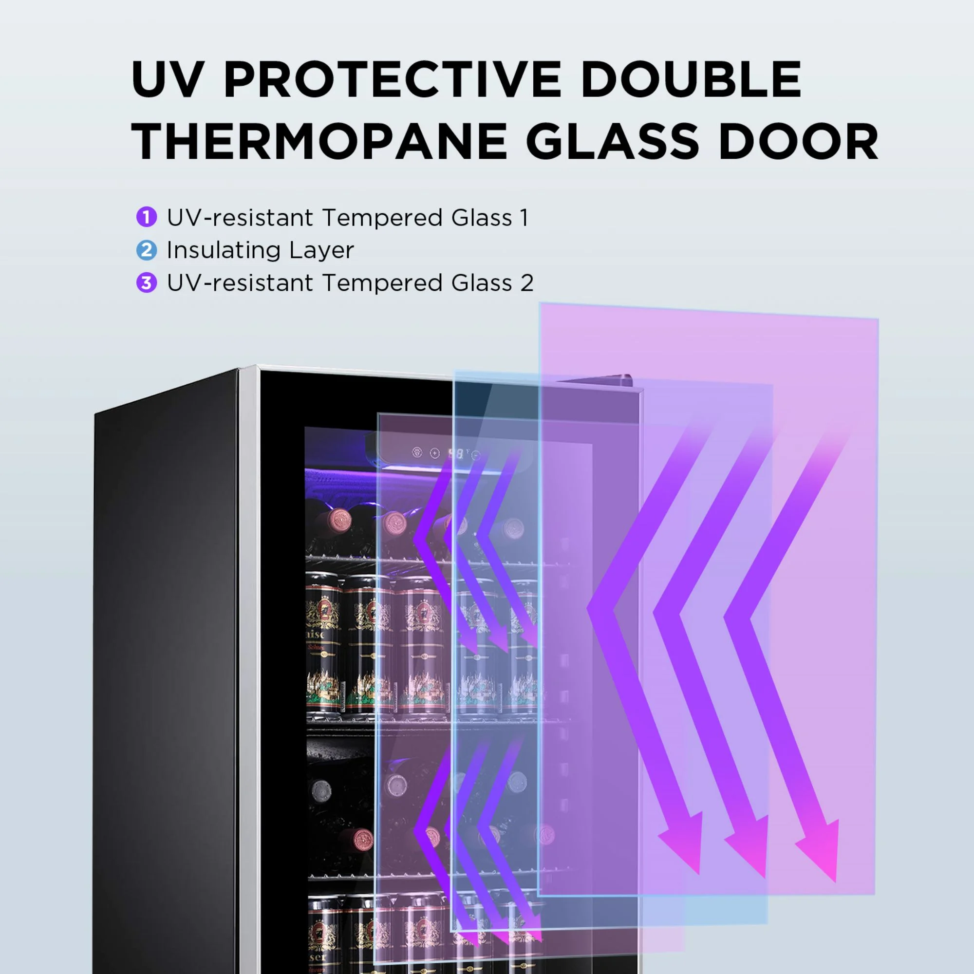 Besttey 3.2 Cu.ft 126-Can Beverage Center Refrigerator, Electronic Temperature Mini Fridge w/ Glass Door and Adjustable Removable Shelves, for Home and Office