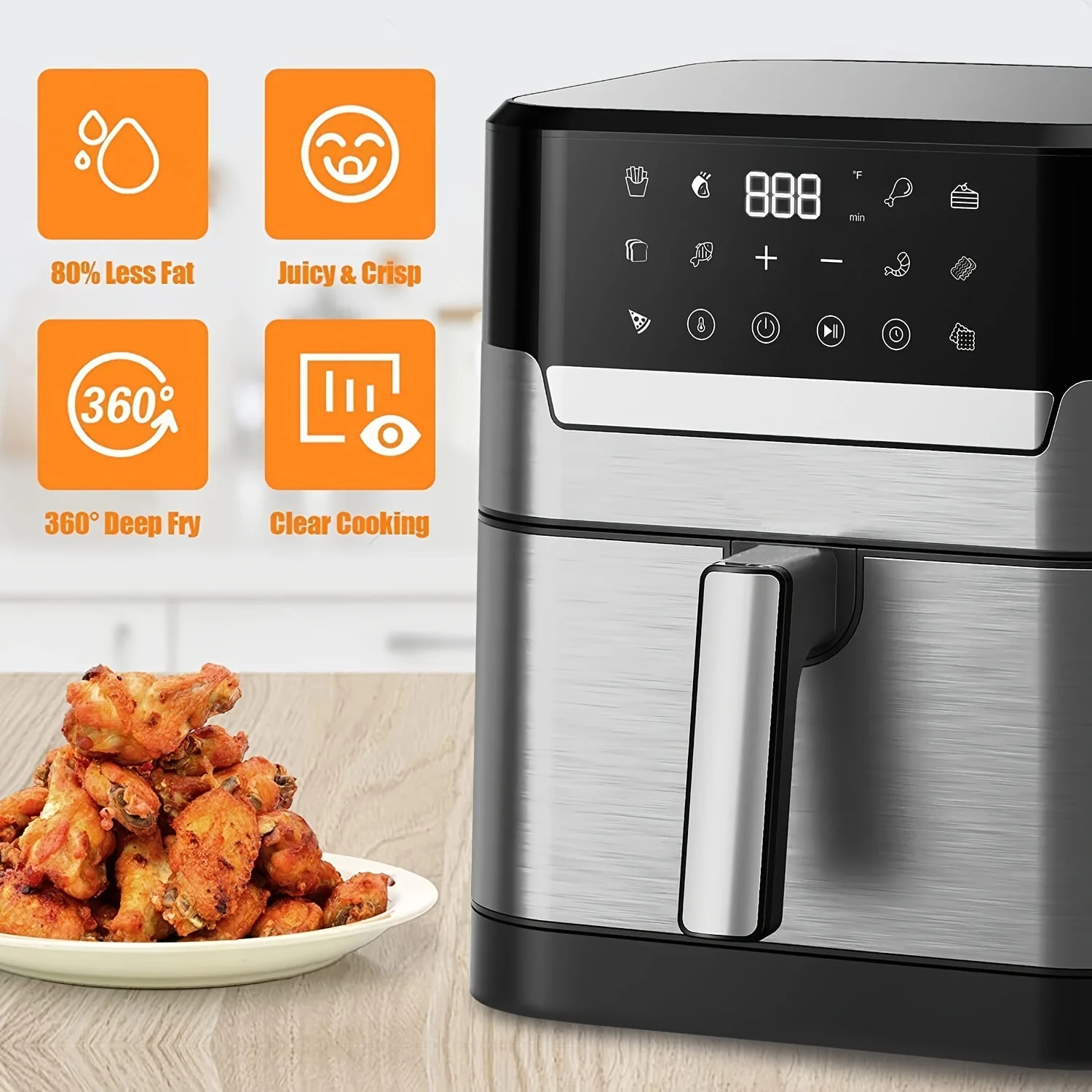 1pc, 8QT Air Fryer Healthy Cooking, 1500W Electric Air Fryer Toaster Oven, Nonstick Stainless Steel, Less-Oil Air Fryer With 60 Minute Timer For Baking And 10 Preset Programs