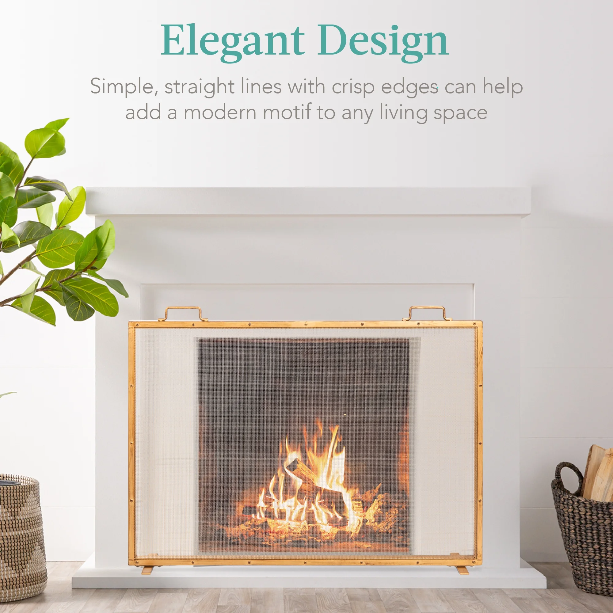 Best Choice Products 38x27in Single Panel Fireplace Screen Handcrafted Steel Mesh Spark Guard w/ Handles - Antique Gold