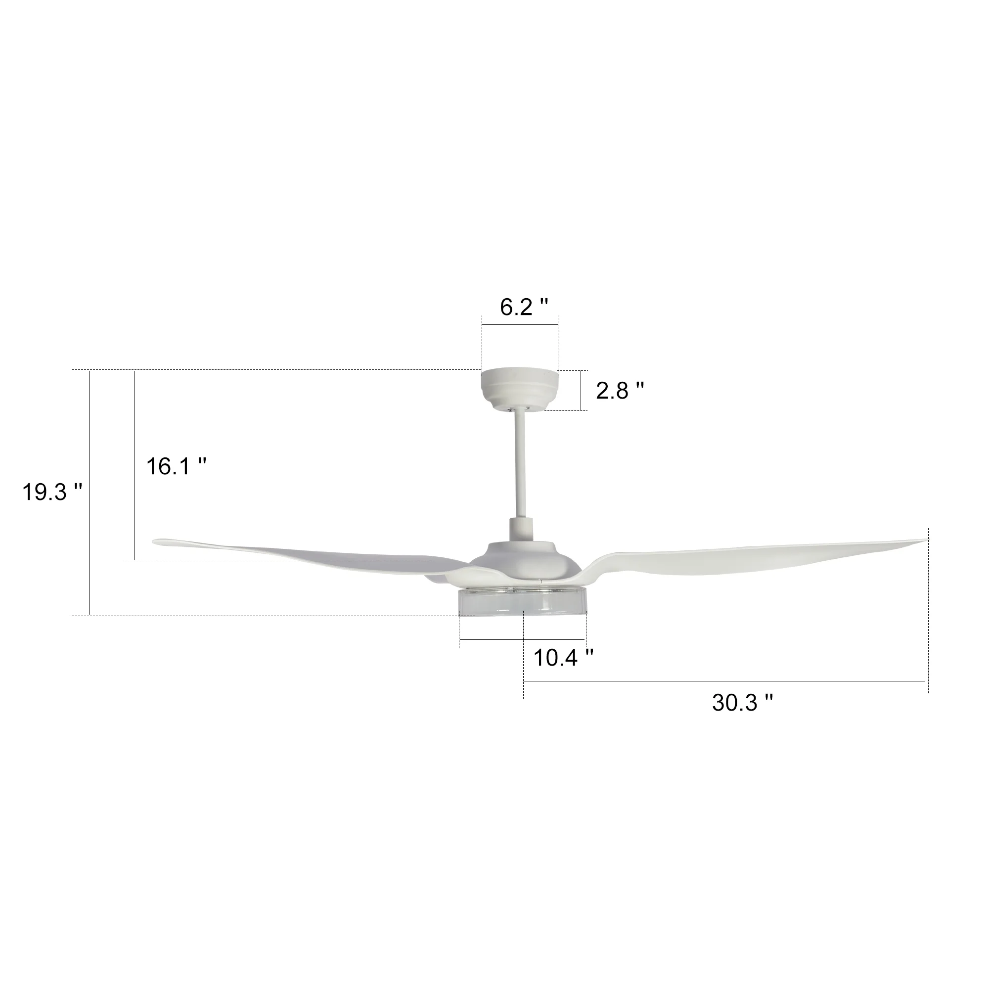 60' White Ceiling Fan with Dimmable LED Light and 10 Speed DC Motor for Smart Home