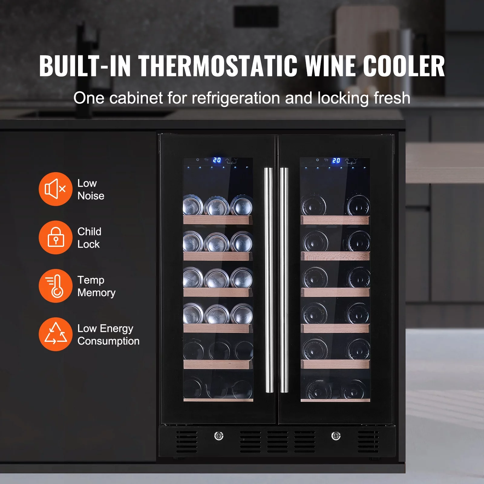 BENTISM 78 Cans 20 Bottle Fridge Stainless Steel Wine Cooler with LED Light Lock