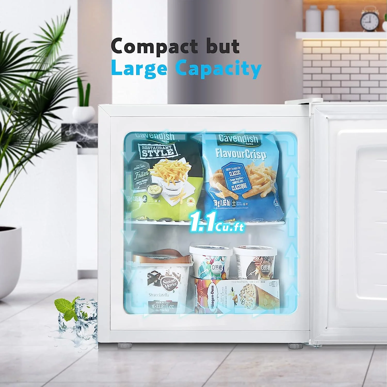 AUCHI Mini Freezer 1.1 Cubic Feet, Small Freezer Reversible Single Door, Upright Freezer with Shelves, Adjustable Feet for Bedrooms/Dorms/Apartment/Office/Home (White)