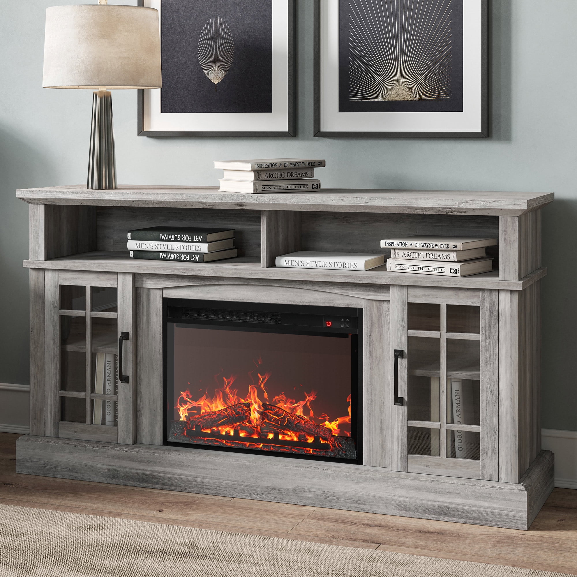 BELLEZE 58' TV Stand with 23' Electric Fireplace, Fireplace TV Console for TVs up to 65