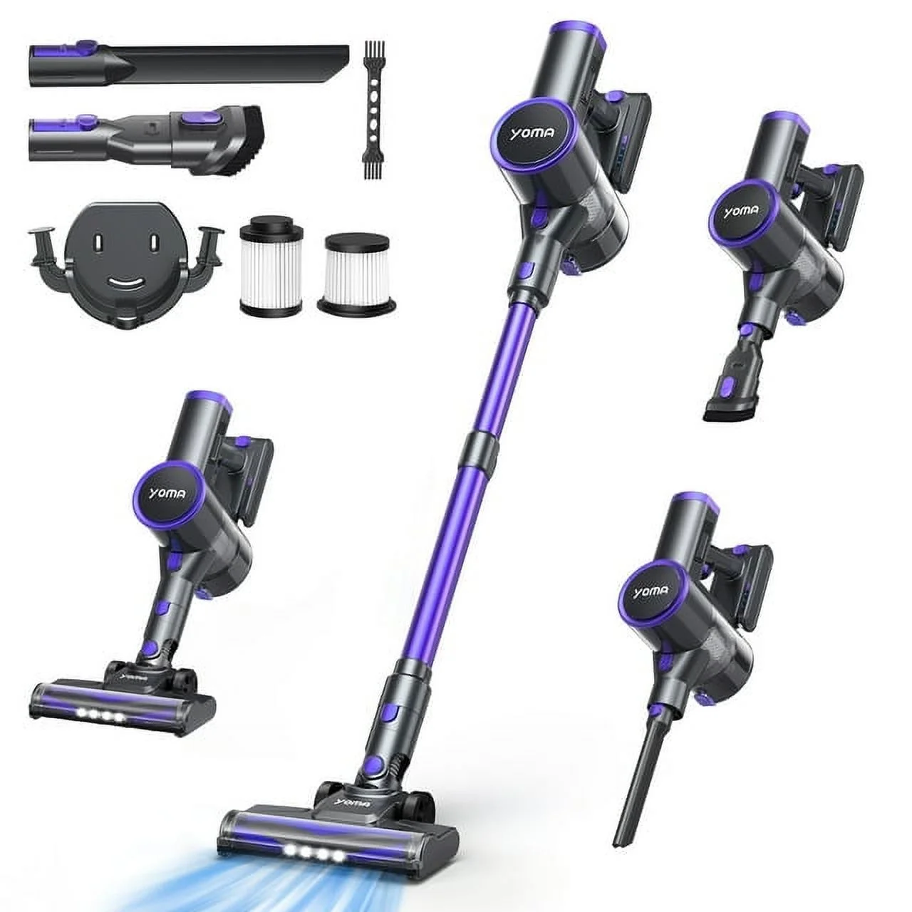 Cordless Vacuum Cleaner, YOMA 6-in-1 Rechargeable Stick Vacuum, 45mins Max Runtime, Lightweight 2200mAh Battery Handheld Vacuum, Powerful Vacuum Cleaner for Home Hard Floor Pet Hair-Blue