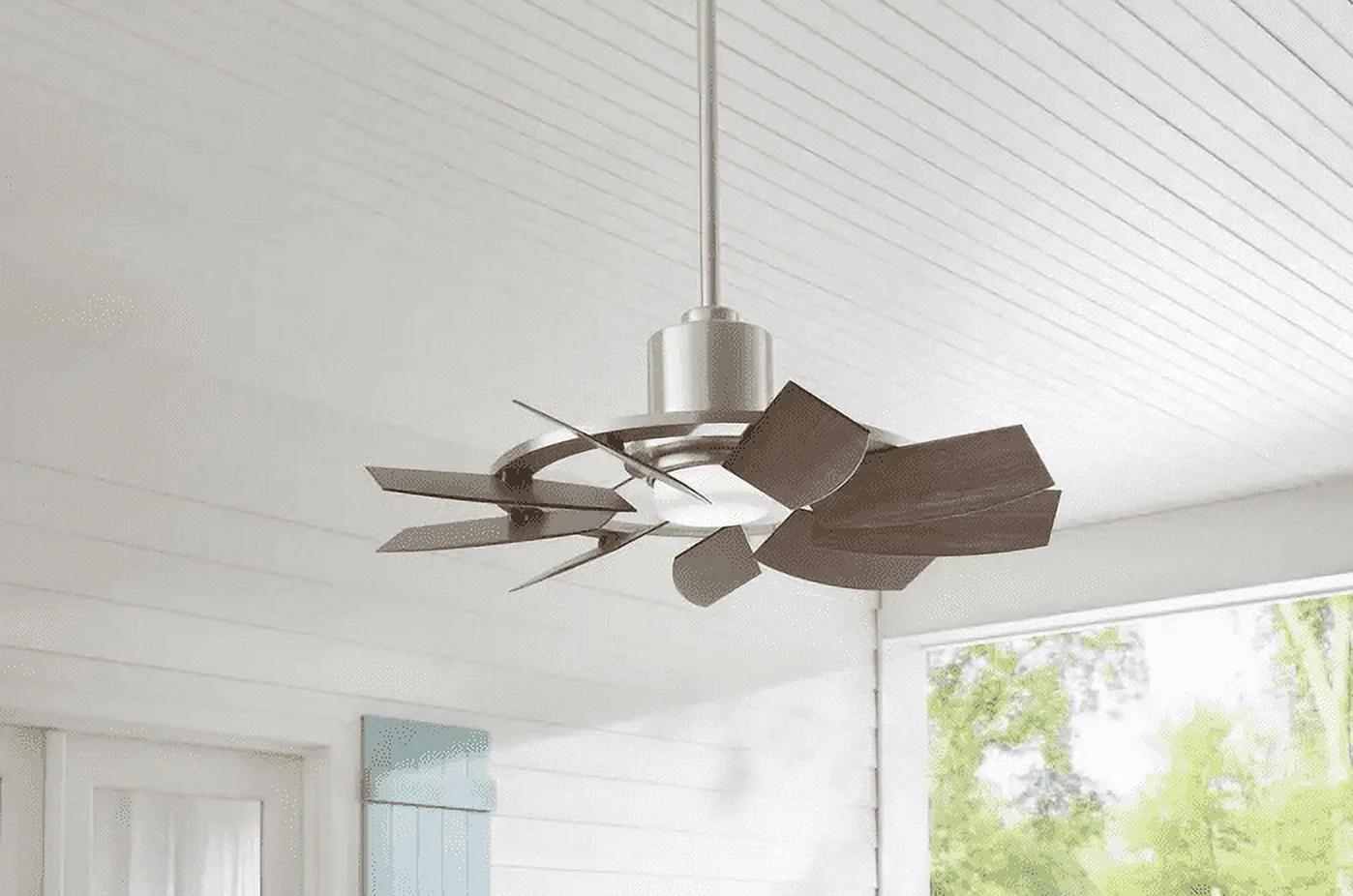 Home Decorators Stonemill 36' LED Outdoor Brushed Nickel Ceiling Fan with Light