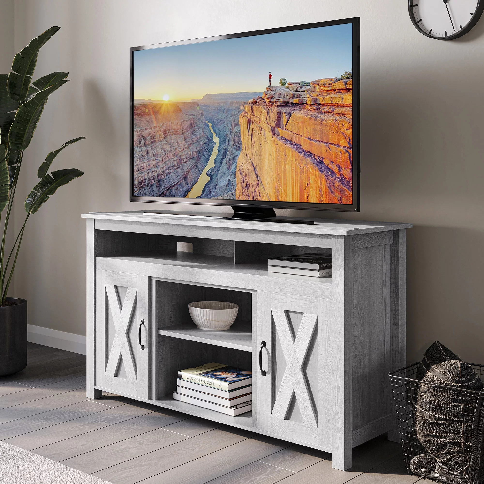 BELLEZE TV Stand Media Entertainment Center Console - Corin (Stone Grey)