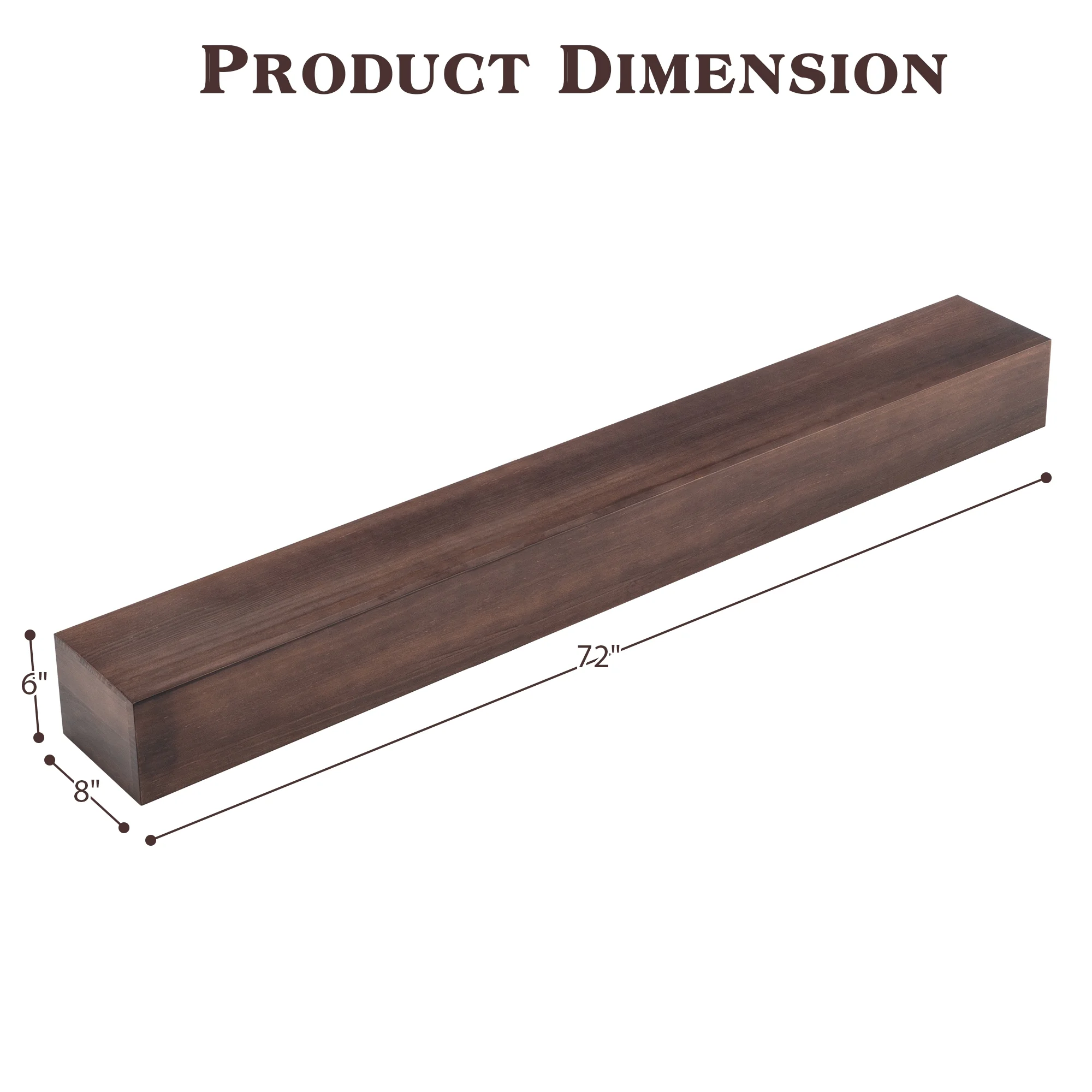 72' Wood Mantel Shelf Rectangle Mantel Fireplace Floating Living Room Mantel Shelf, Brown