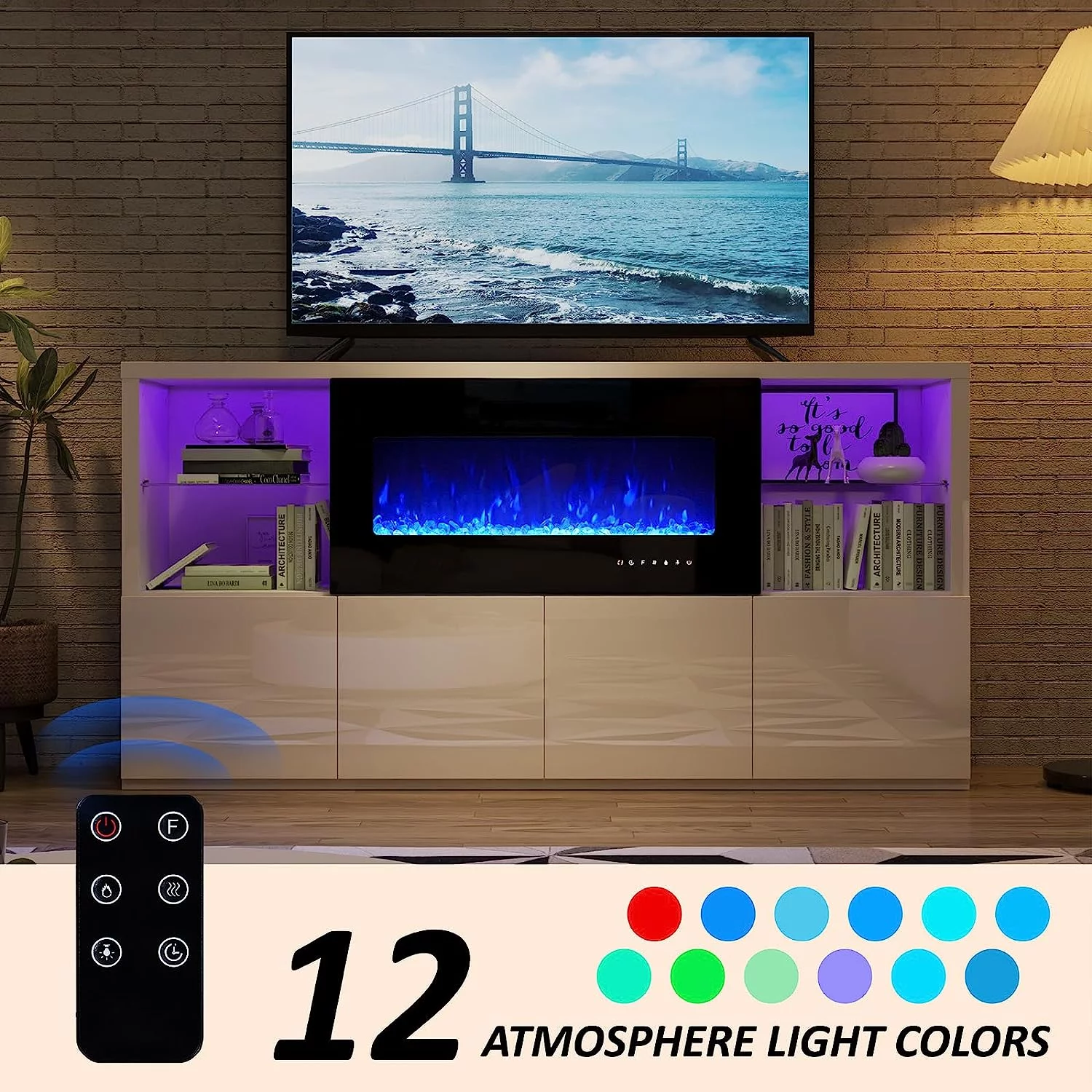 Amerlife 68' Fireplace TV Stand with 40' Electric Fireplace for TVs up to 78