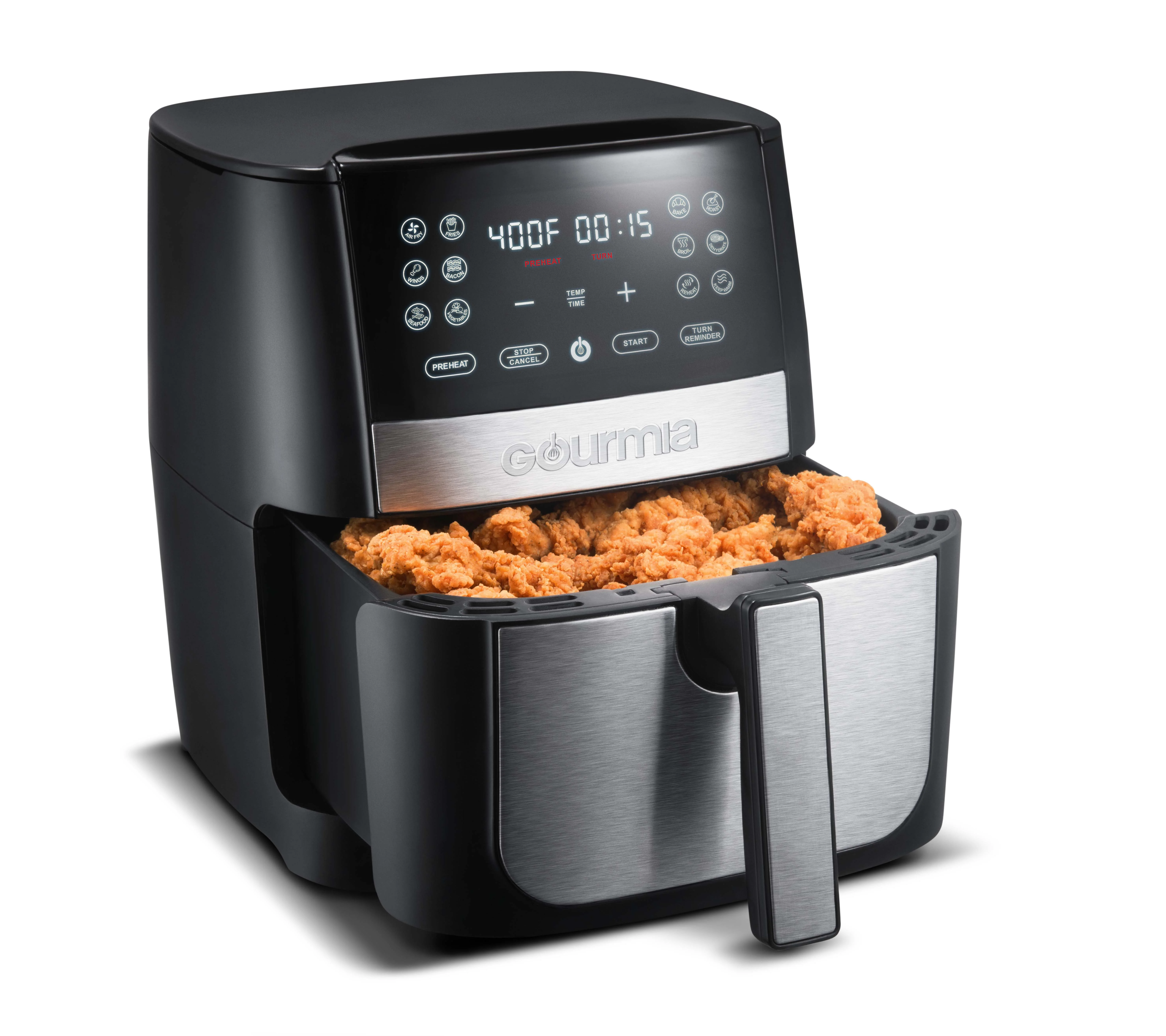 Gourmia 8 Qt Digital Air Fryer with FryForce 360 and Guided Cooking, Black/Stainless Steel, GAF826, 14.82 H, New