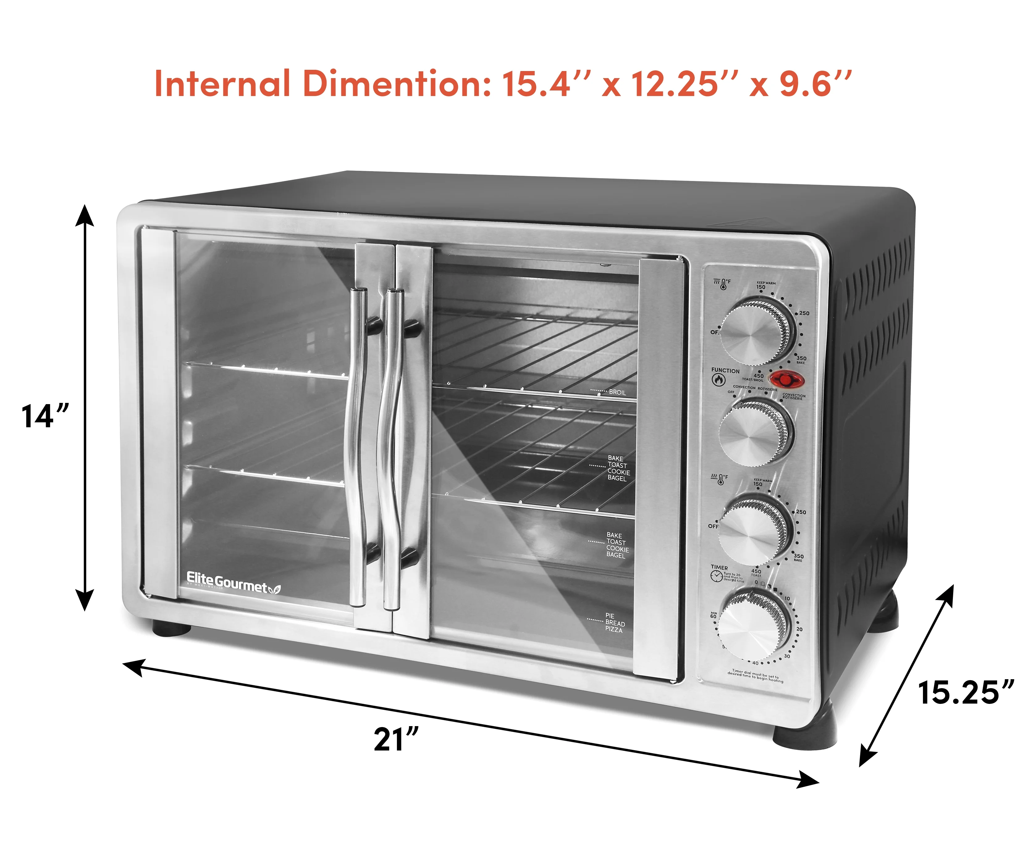 Elite Gourmet ETO4510B New Double Door Oven with Rotisserie and Convection