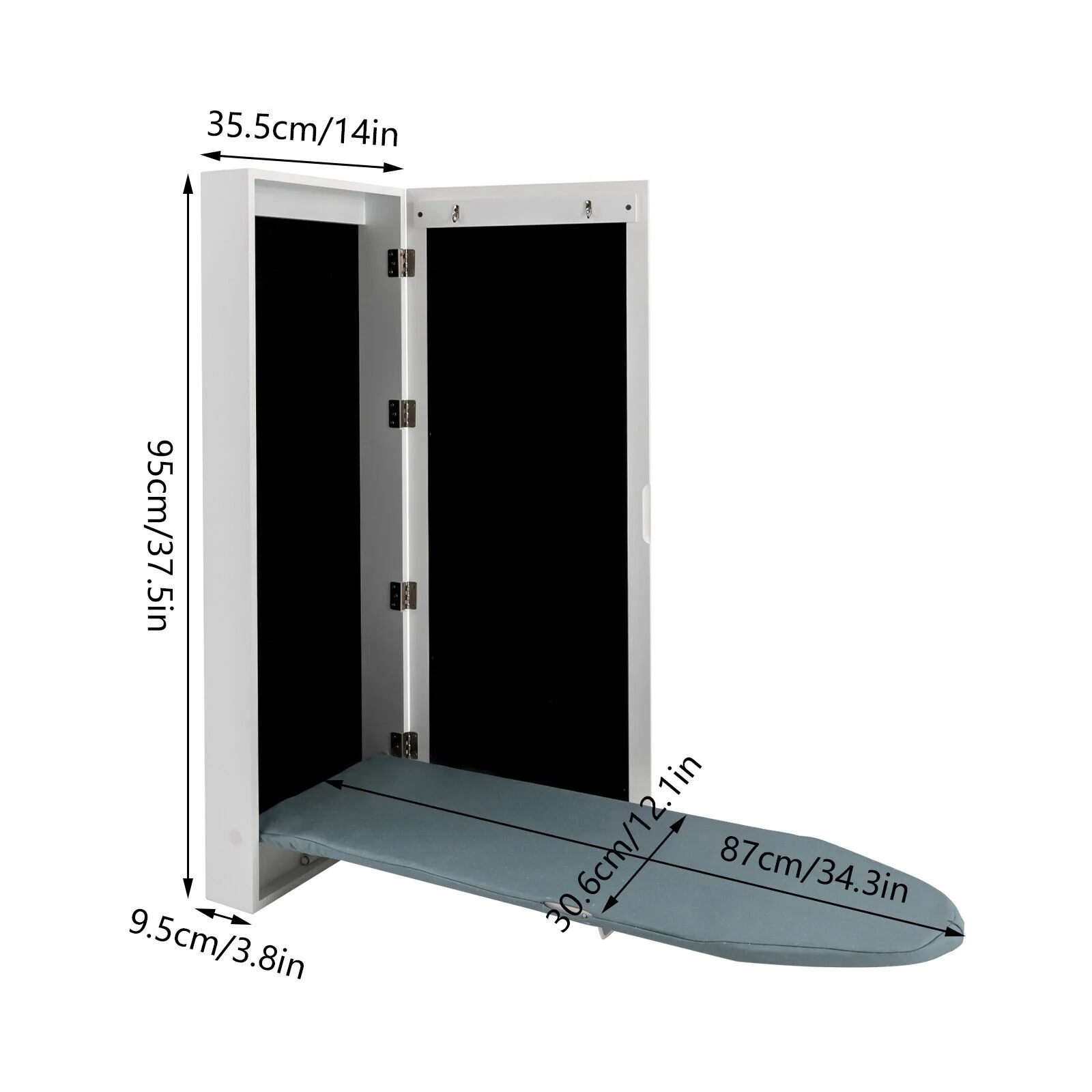 Foldable Ironing Board Wall-Mounted with Storage Cabinet Hanging Mirror Door