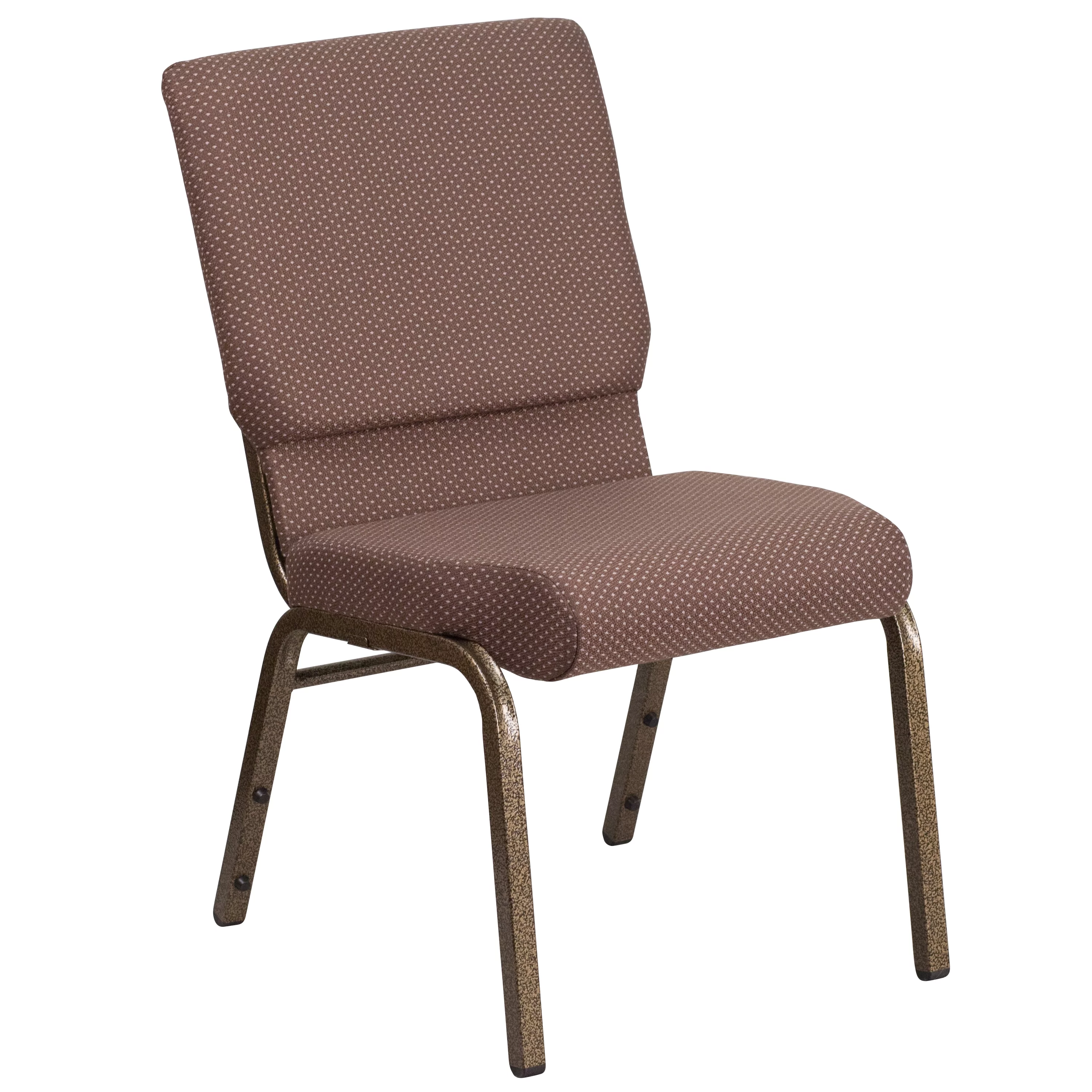 Flash Furniture HERCULES Series 18.5''W Stacking Church Chair in Brown Dot Fabric - Gold Vein Frame
