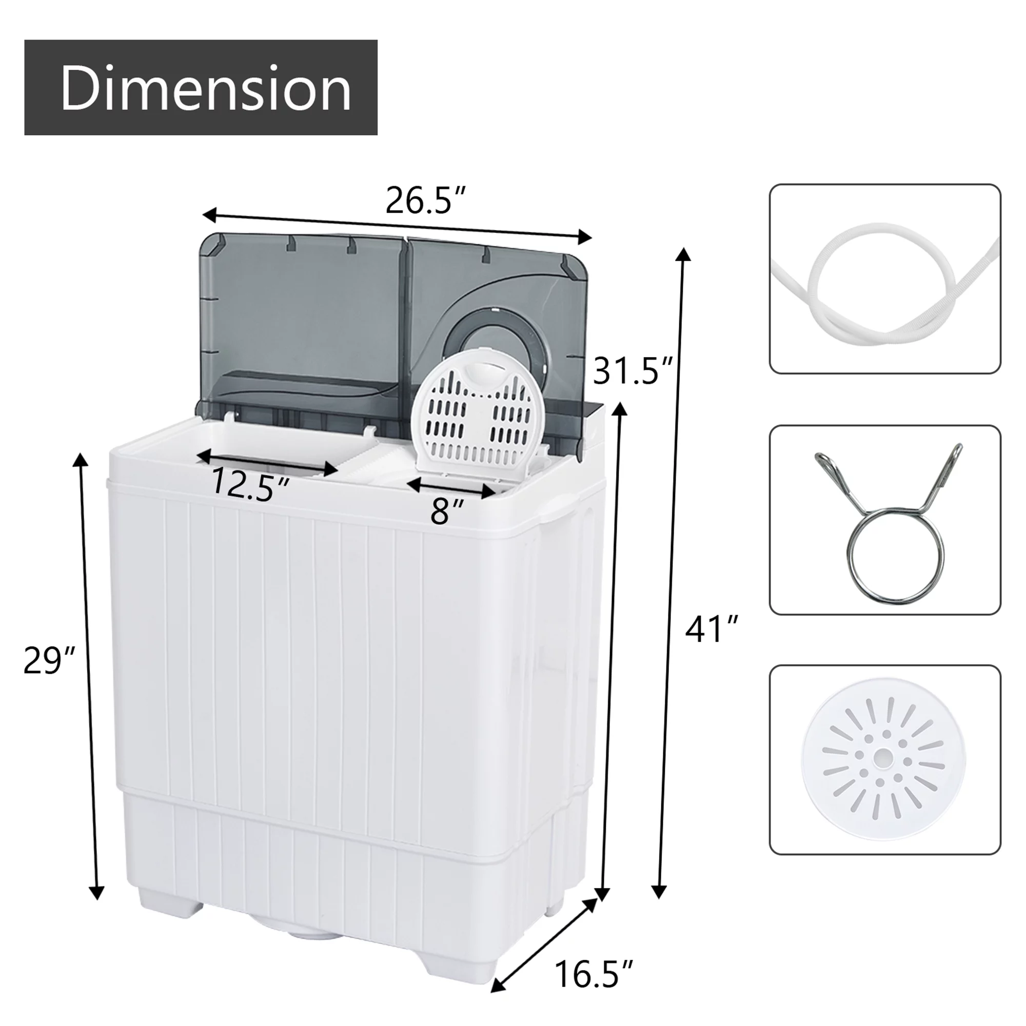 Gymax Portable Semi-automatic Washing Machine 26 lbs Twin Tub Laundry Washer Grey