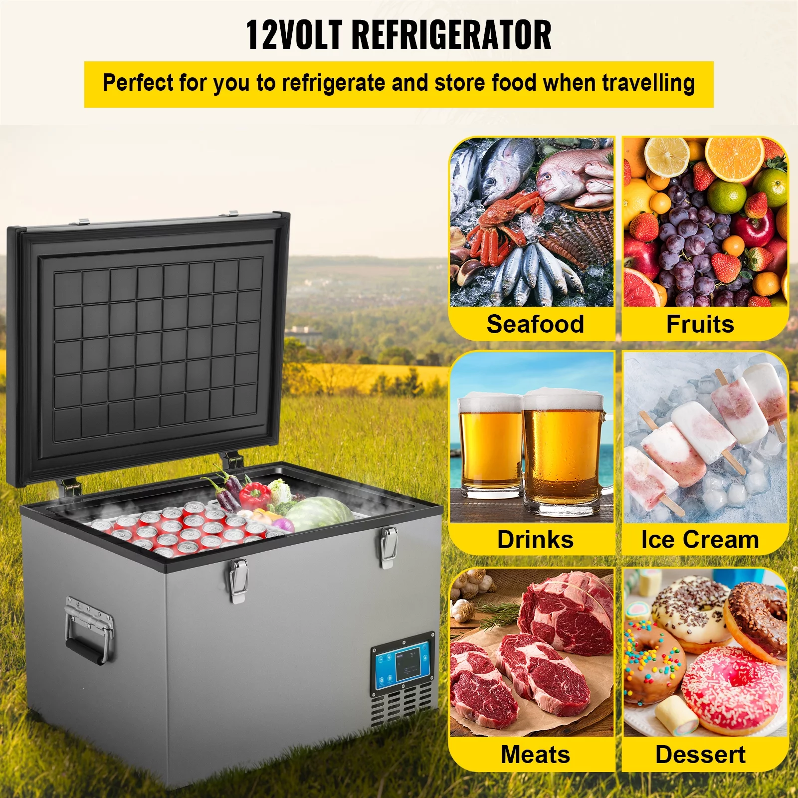 BENTISM 12V Car Refrigerator Portable Freezer 64Qt Camping Refrigerator Outdoor