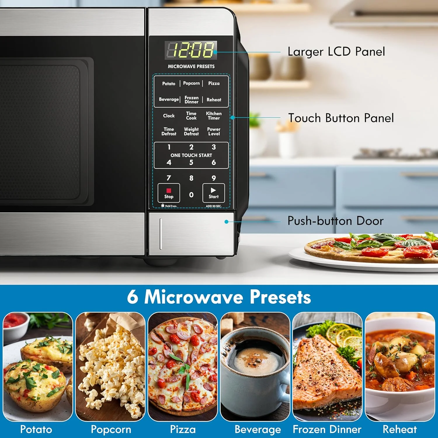 Kenmore Countertop Microwave, 6 Auto-Preset Menus, Child Lock, Defrost & Express Cooking Features, 700 Watt, .7 Cu Ft, Stainless Steel
