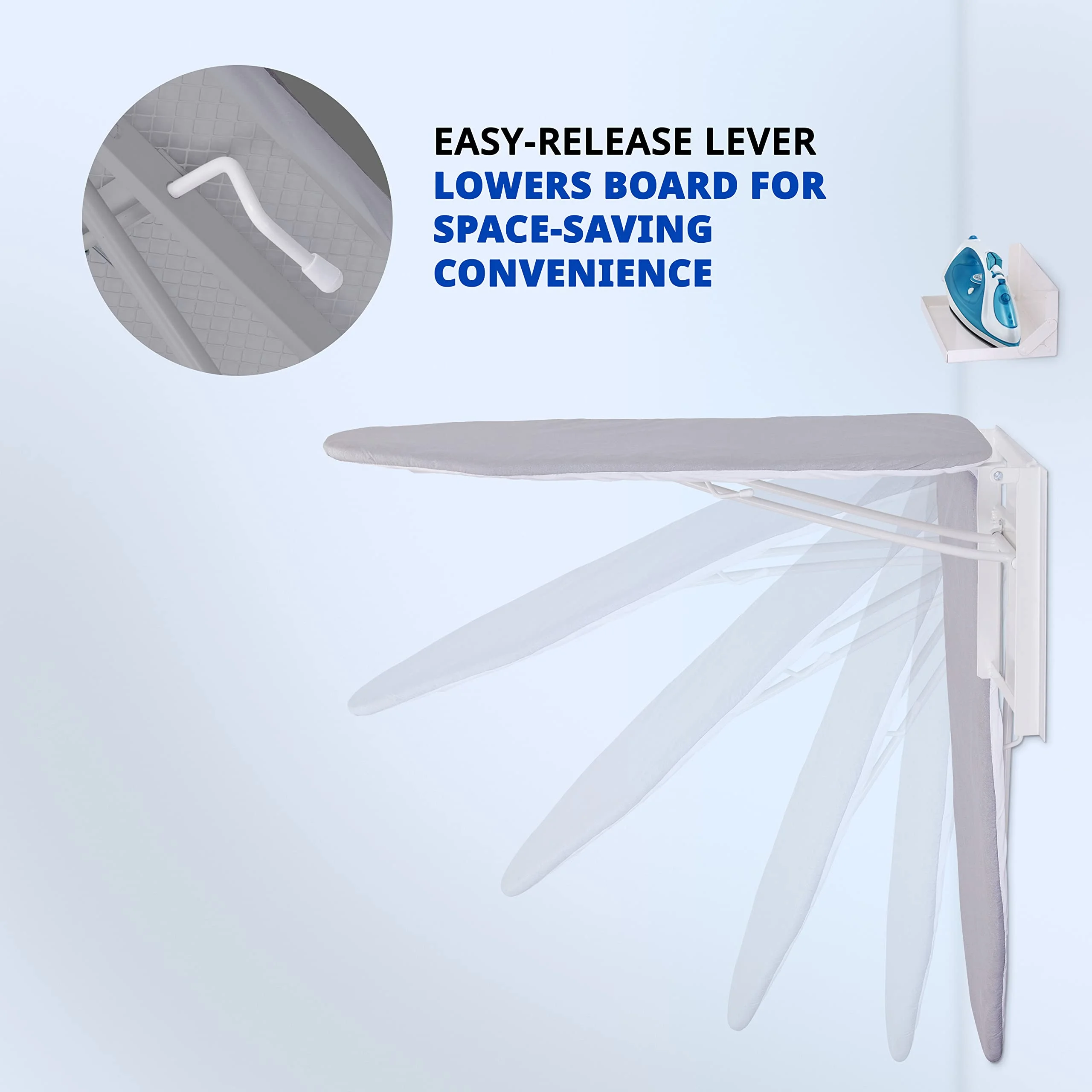 Ivation Fold Down Ironing Board with Iron Holder and Ironing Board Cover, Gray
