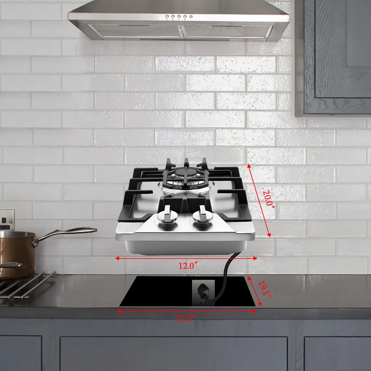 GASLAND Chef 2 Burner Gas Stove Top, 12'' NG/LPG Convertible Gas Cooktop, Stainless Steel