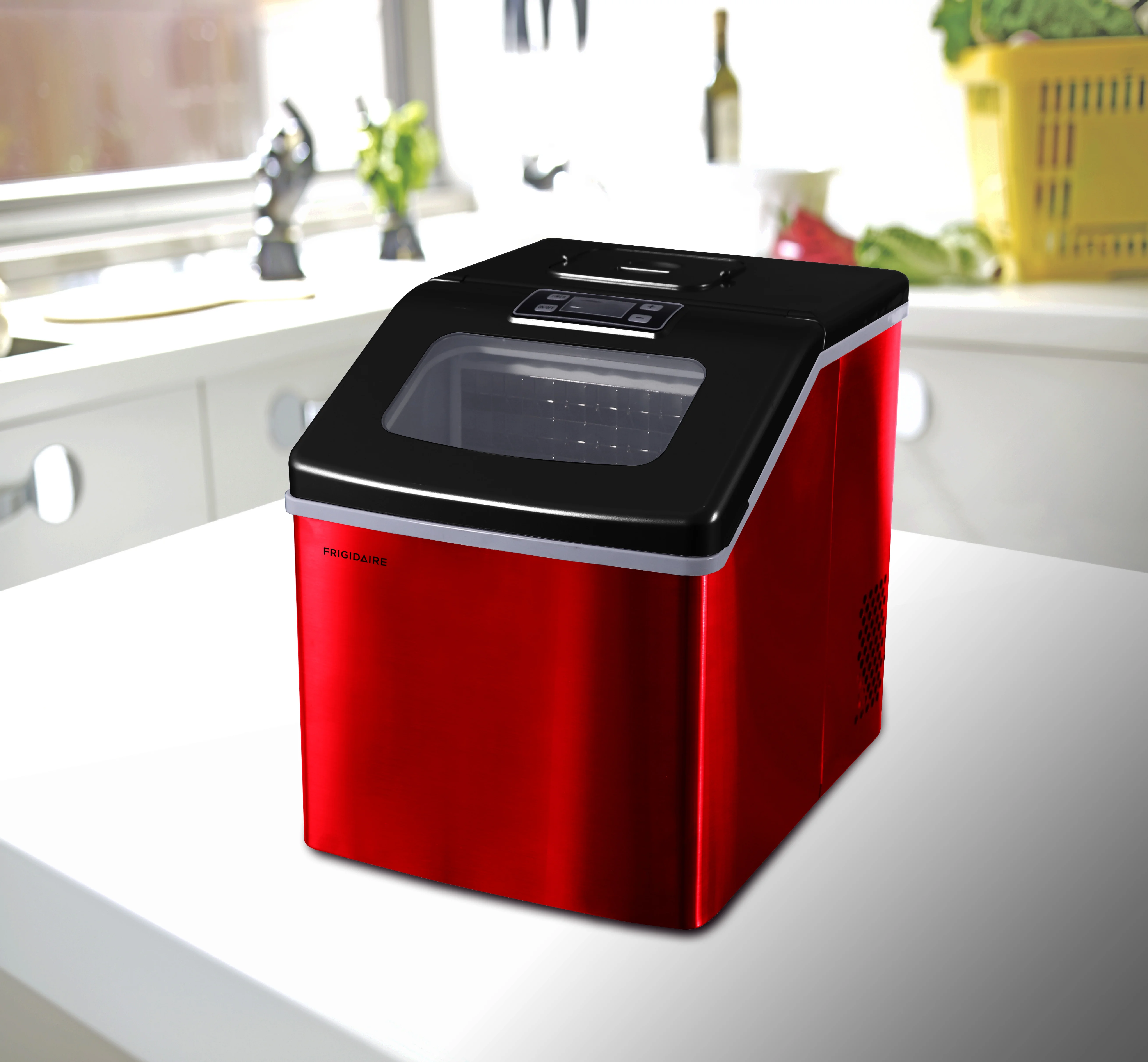 Frigidaire 40 lbs Countertop Clear Square Ice Maker EFIC452, Red Stainless Steel