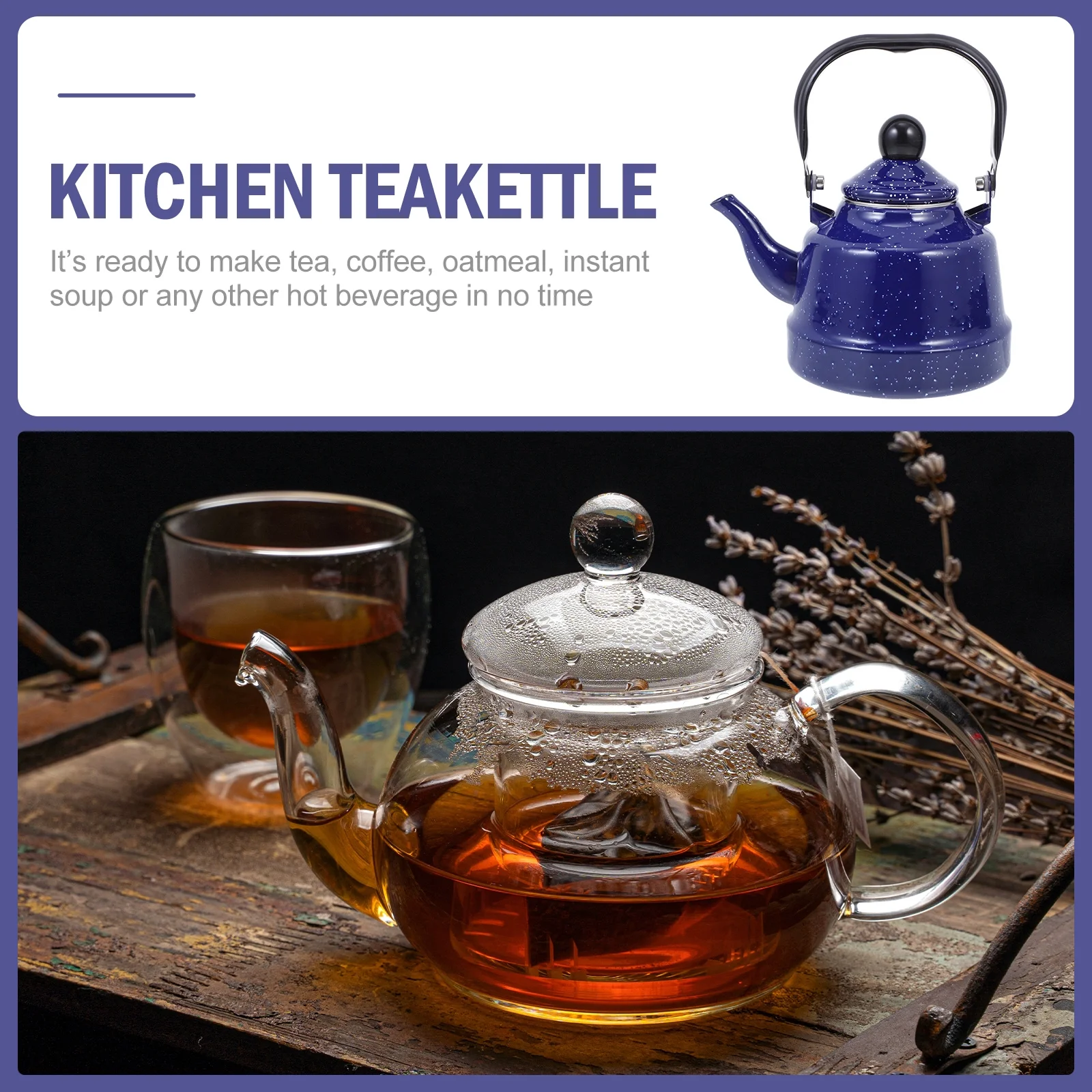 2pcs Enamel Water Kettle Delicate Decorative Water Boiling Kettle Kitchen Supply