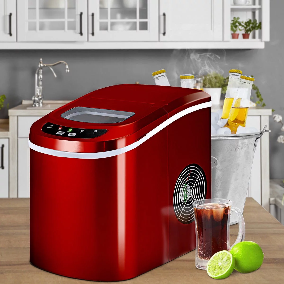 Costway Red Portable Compact Electric Ice Maker Machine Mini Cube 26lb/Day