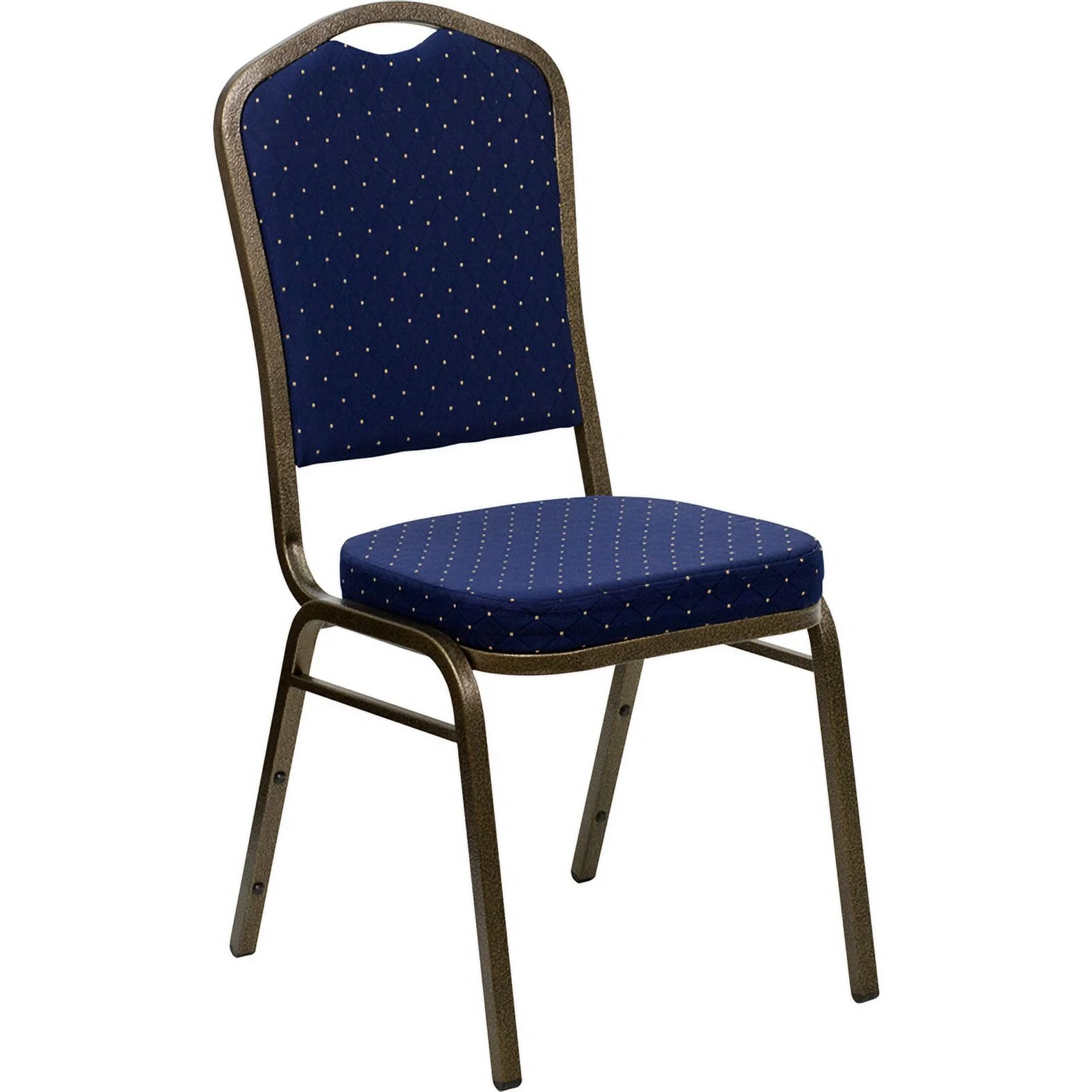 Flash Furniture HERCULES Series Crown Back Stacking Banquet Chair in Navy Blue Dot Patterned Fabric - Gold Vein Frame