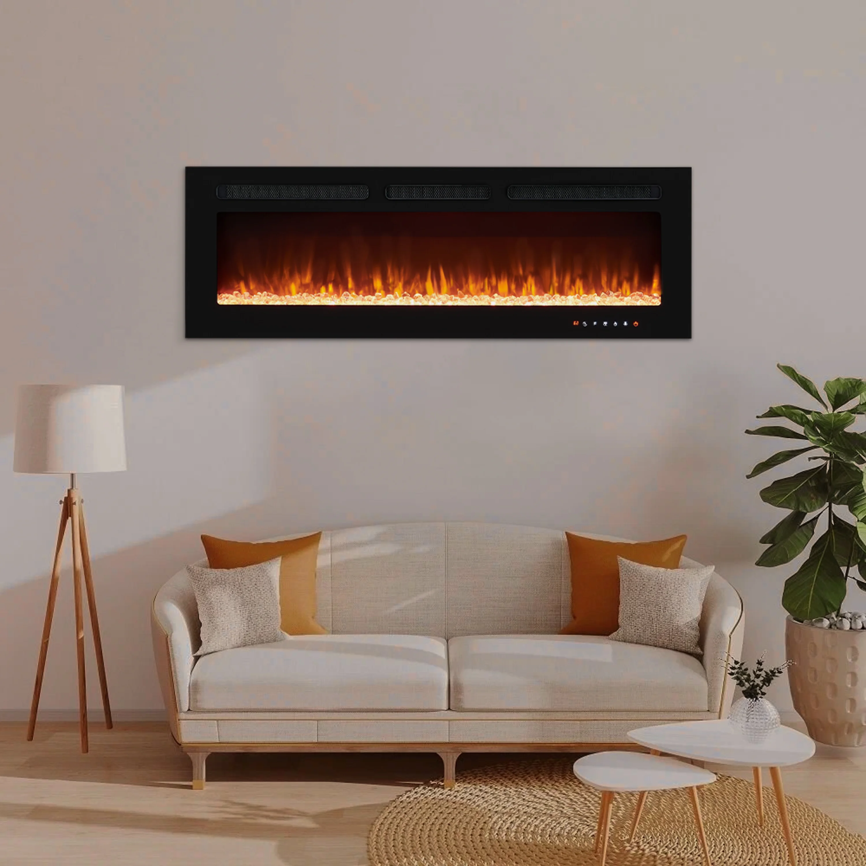 Alice 50' Electric Fireplace Inserts Recessed, Wall Mounted Fireplace LED Fireplace Heater with 12 Flame Colors, Touch Screen, Remote Control, Timer, Logset & Crystal Stones 500W/1500W - 50 inches
