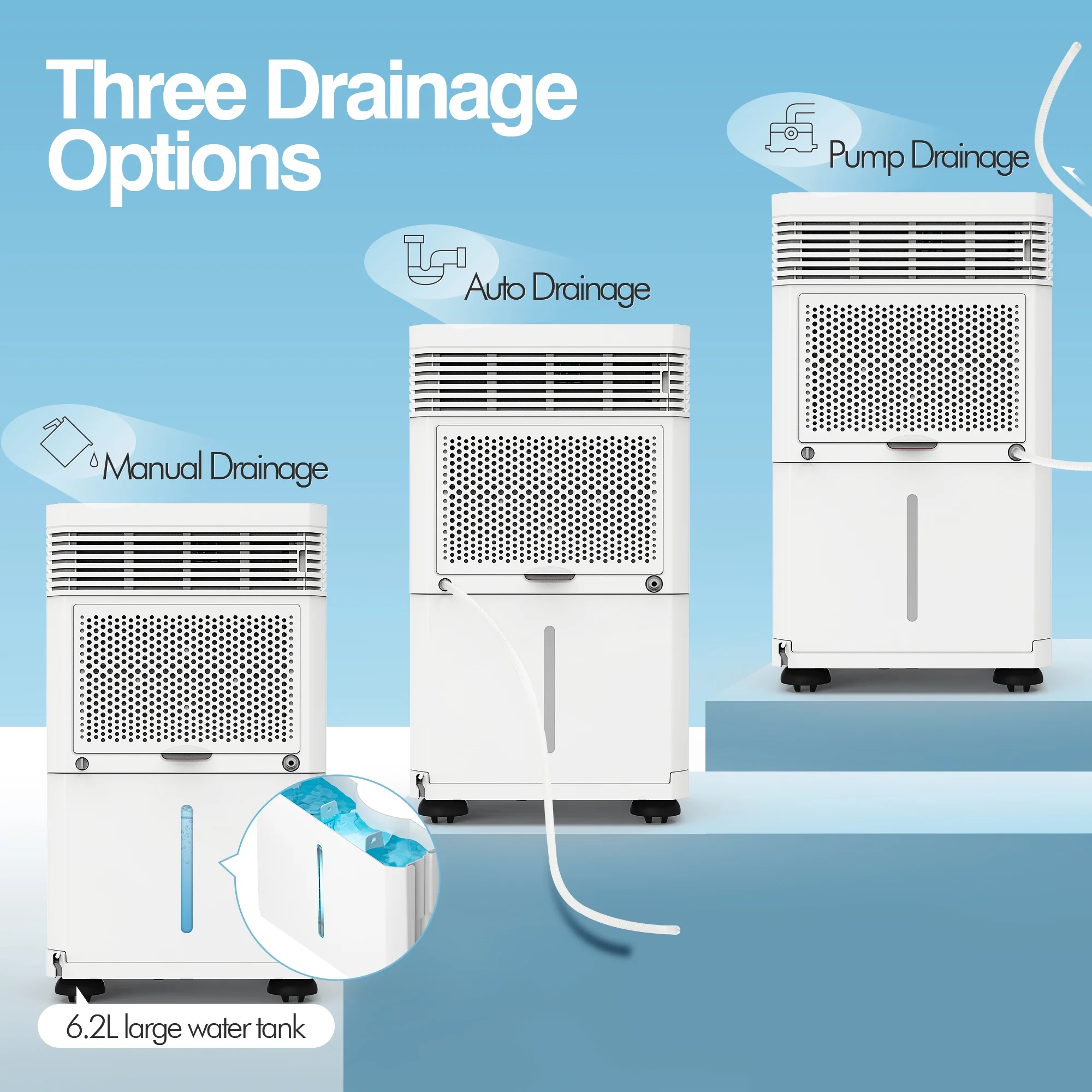HUMSURE Dehumidifier 8,000 Sq Ft 90 Pint Commercial Home Dehumidifier with Pump, Basement High Capacity Dehumidifier with Drain Hose, Smart Humidity Control, Moisture Removal 120 Pints (95 'F, 95% RH)